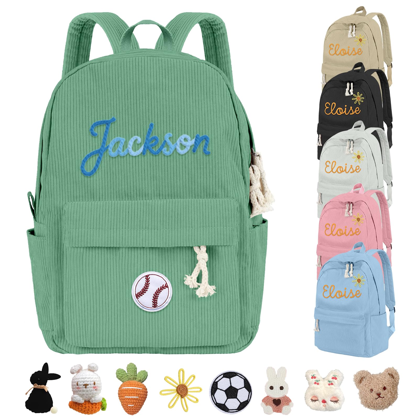 Hapelf Personalized Corduroy Backpack for Kids Girls Boys Custom Name Corduroy Bag Customized School Book Monogram Bags Gifts
