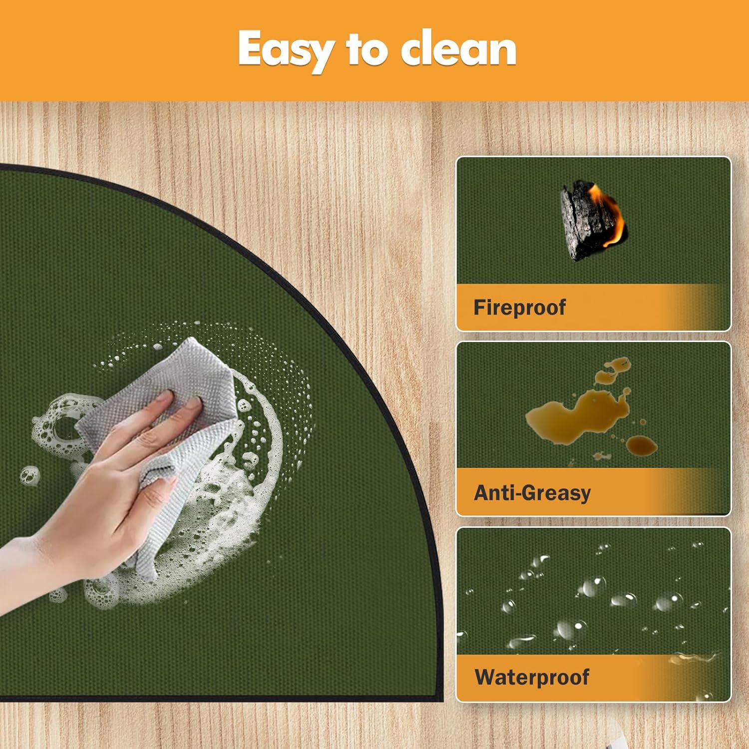 Hearth Rugs for Fireplaces Fire Resistant, 48 x 28 inch Fireproof Fireplace Mat Hearth Rug, Hearth Pads for Wood Stove Fireplace Indoor Outdoor, Protect Floors Carpets from Sparks Embers-Green, 1mm