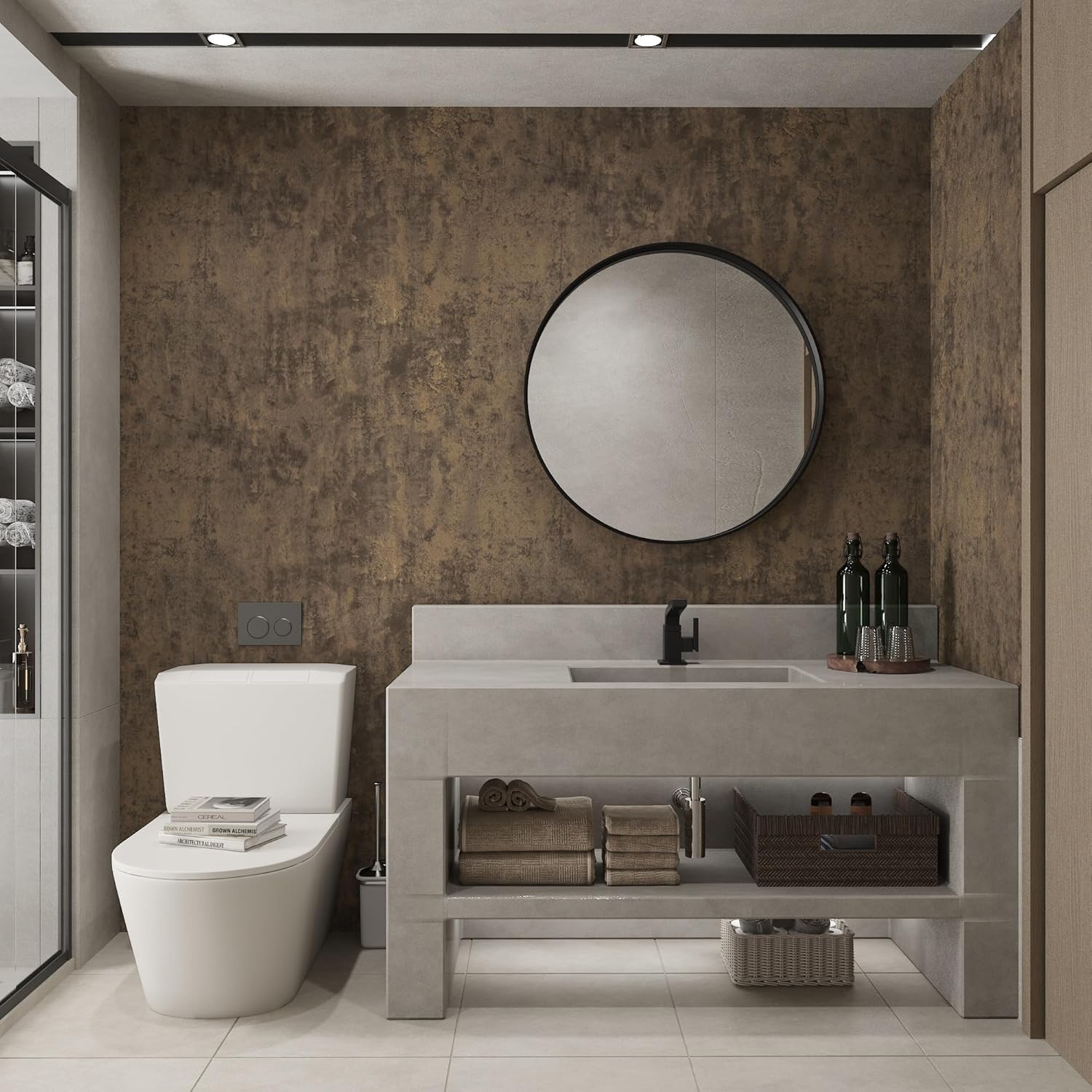 32x157inch Wide Dark Brown Concrete Wallpaper Peel and Stick Tan Cement Contact Paper Retro Industrial Style Wall Paper Matte Thick Bubble-Free Design Waterproof Self-Adhesive Vinyl Furniture Sticker