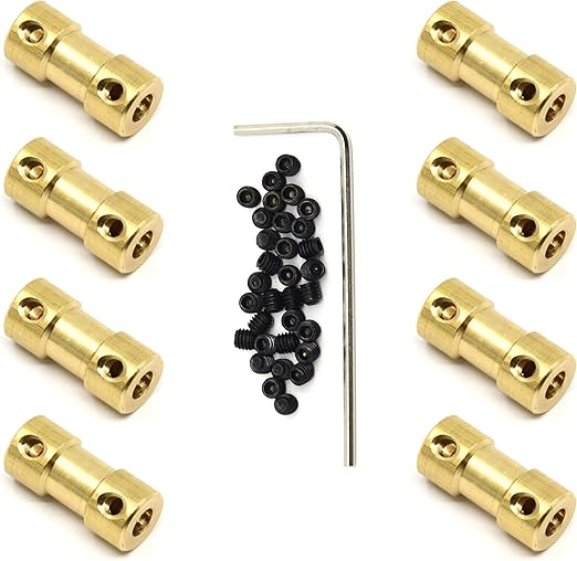 8 Pcs 3mm to 4mm Brass Shaft Coupling Joint Connector With Screws for Small Motor (3mm to 4mm)