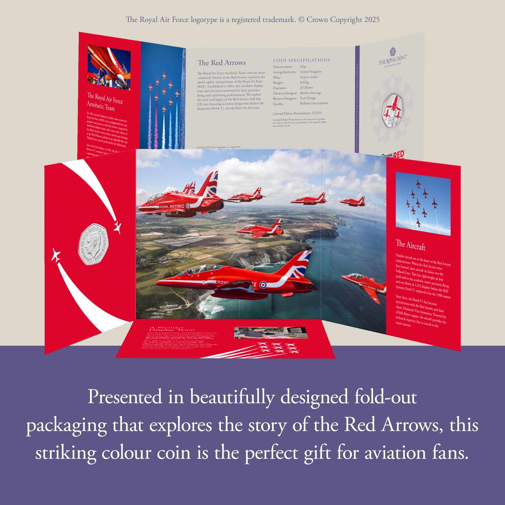 The Royal Mint, The Red Arrows 2025 UK 50p Brilliant Uncirculated Colour Coin, Celebrating the Legacy of The Red Arrows - Image 4