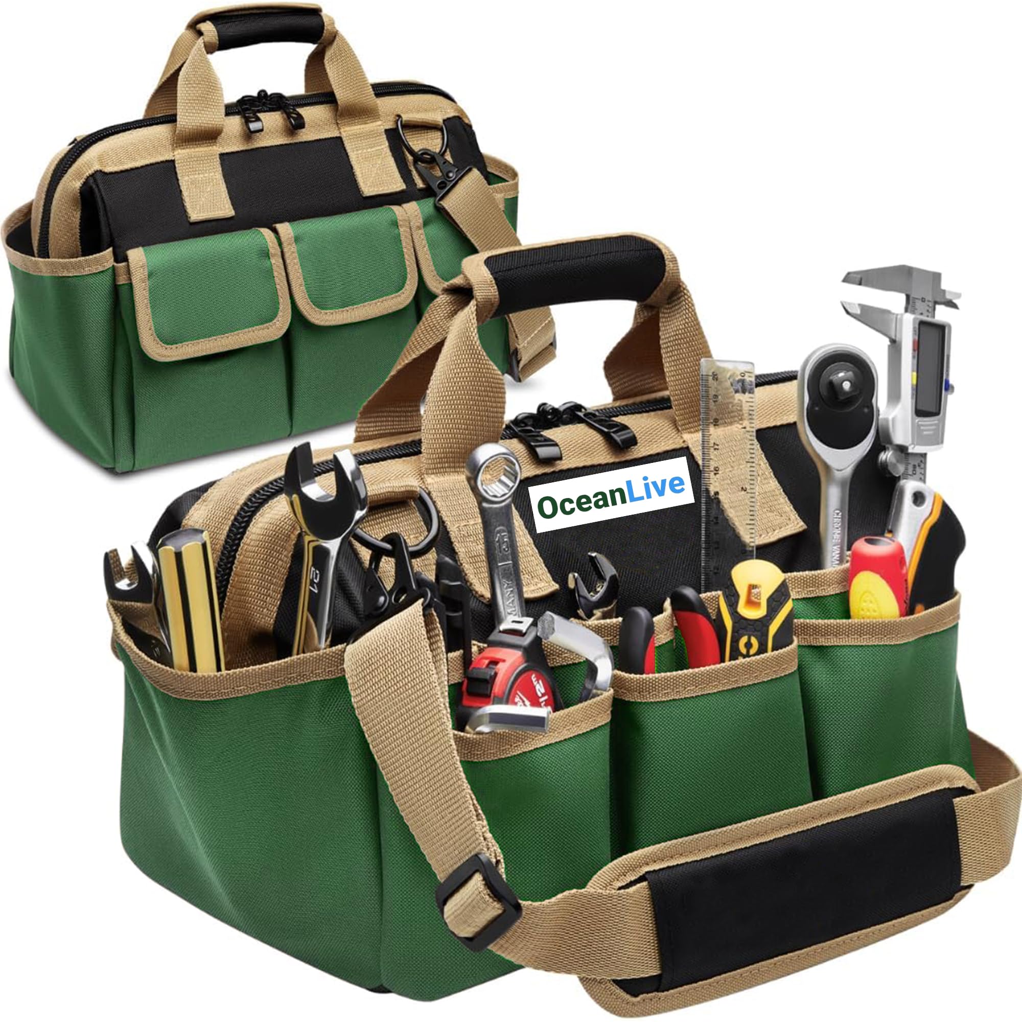 OceanLive 22 Pocket Heavy Duty Tool Bag | Tool Bag For Technician | Tool Bag For Electrician | Small Tool Bag | Tool Bag For Technician Heavy Duty | Electrician Tool Bag | Color - Green & Black (B0CXPV1PXM) Amazon Price History, Amazon Price Tracker