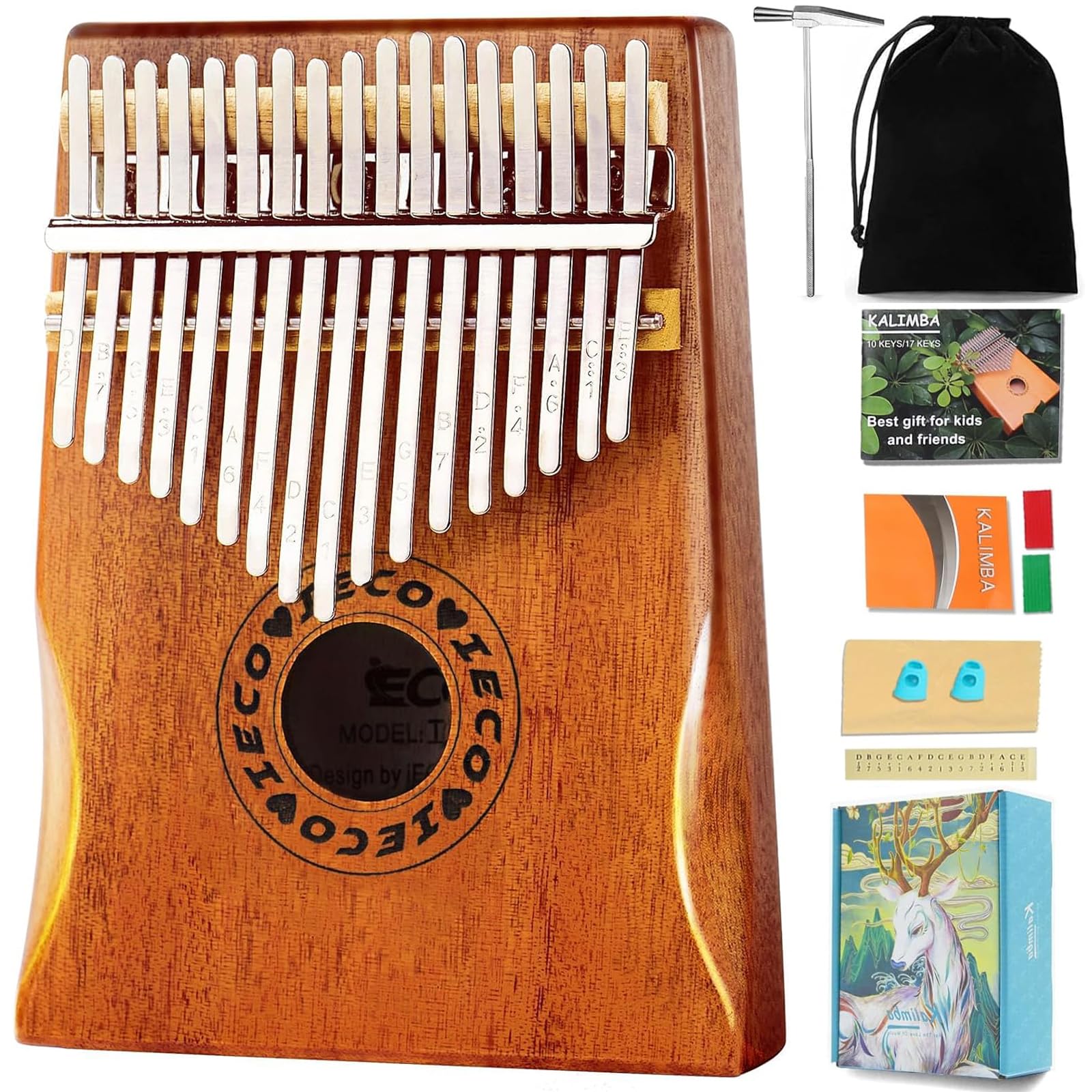 Kalimba Piano à Pouce 17 Clés Portable Marimbas Instrument de Musique | Pour Enfants Adultes Débutant, avec Sac en Tissu Instruction D'étude Marteau D'accord