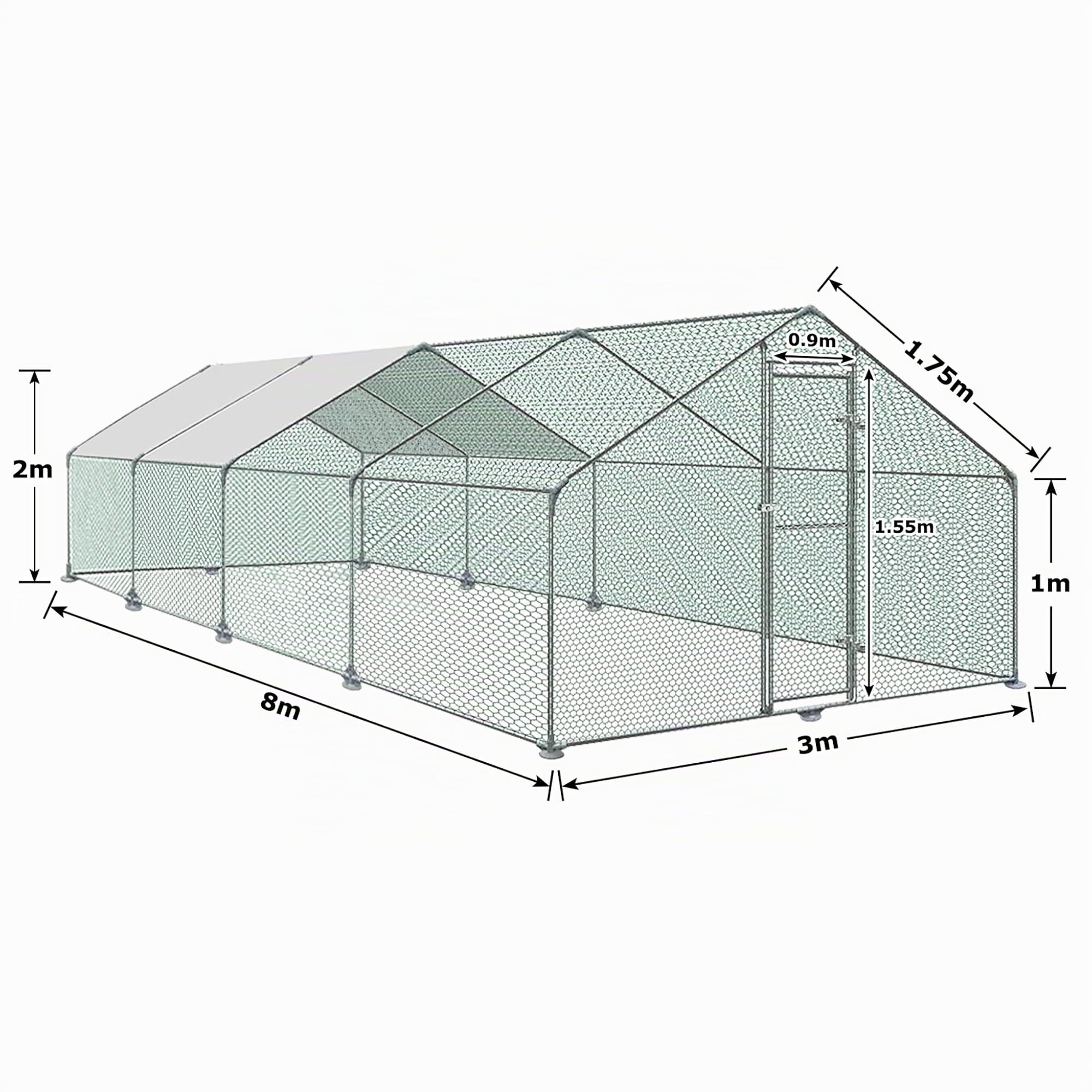 UISEBRT Gabbie per pollaio, per piccoli animali domestici, con tetto in PE per pollame, conigli, piccoli animali domestici, cani (3 x 8 x 2 m)