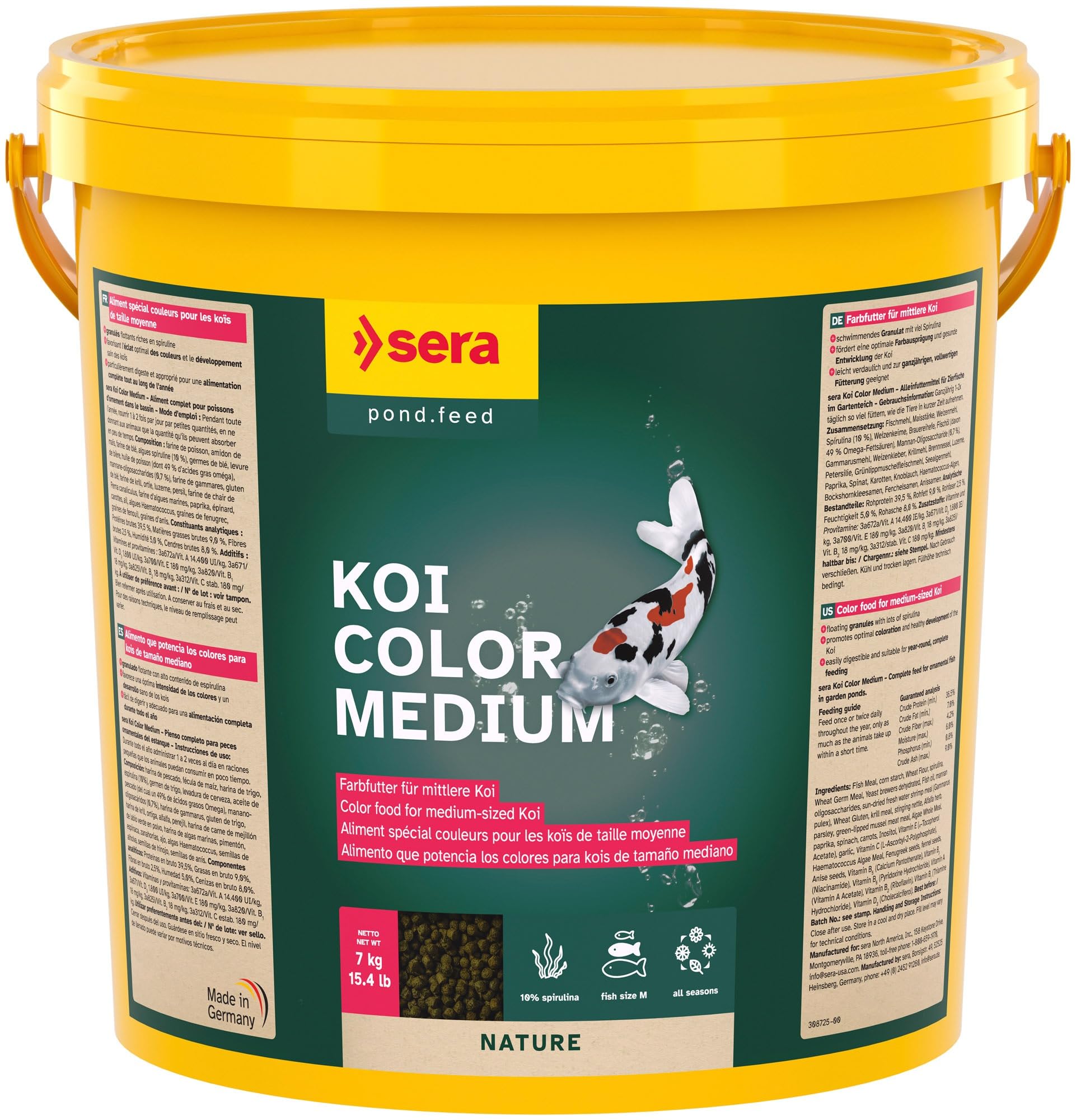 sera koi color medium 21 l 7 kg | mangime per la colorazione per Koi di medie dimensioni 21.000 ml | senza coloranti e conservanti