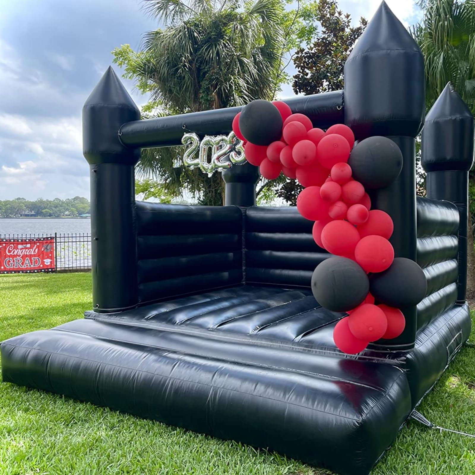 Black Inflatable Bounce House for Outdoor Halloween Decoration Party Backyard Wedding, PVC Halloween Inflatable Bounce House Castle for Kids with Blower(13FT*11.5FT*10FT)
