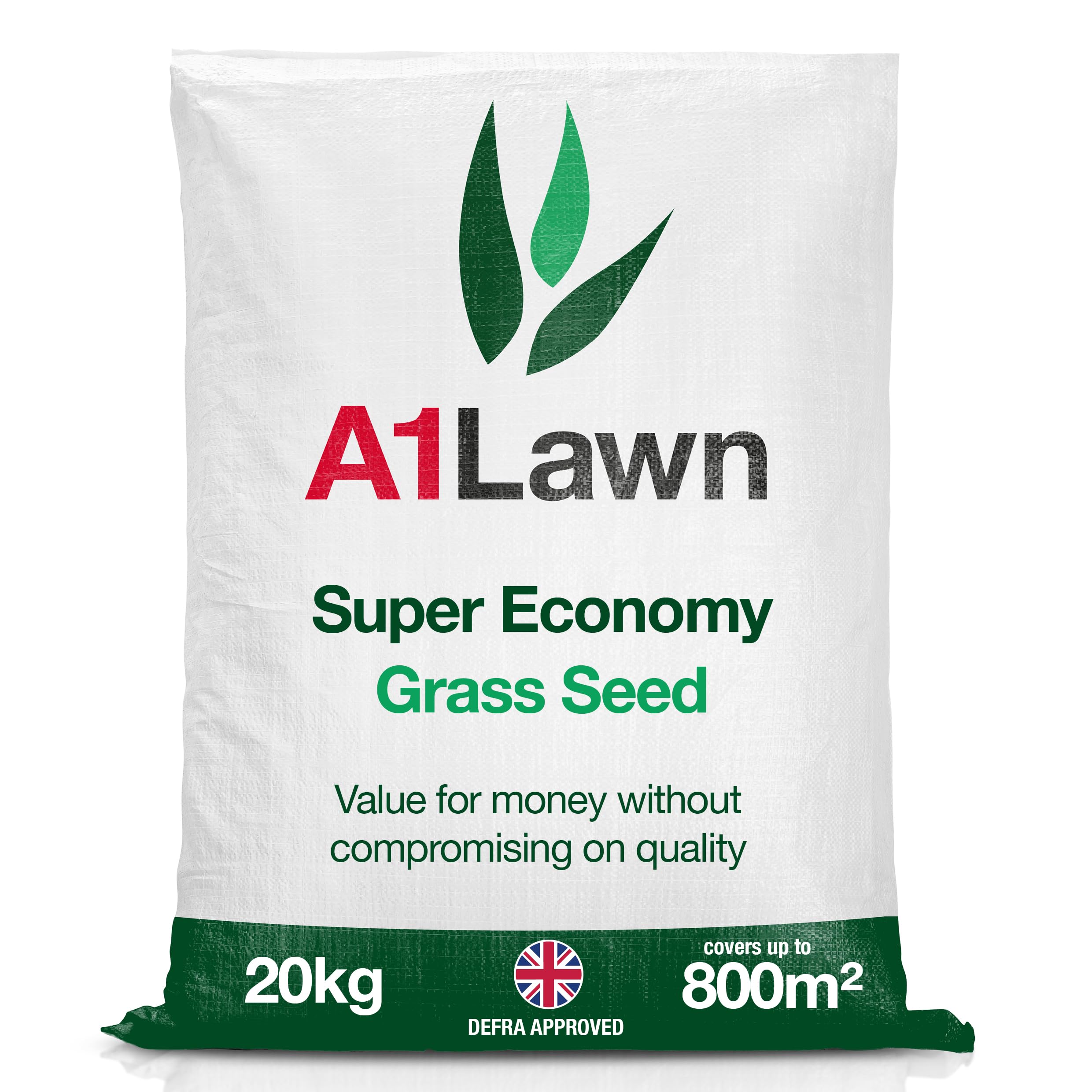 A1 Lawn, Super Economy Grass Seed Mix - Fast Growing, Hard Wearing, DEFRA Certified, 20kg