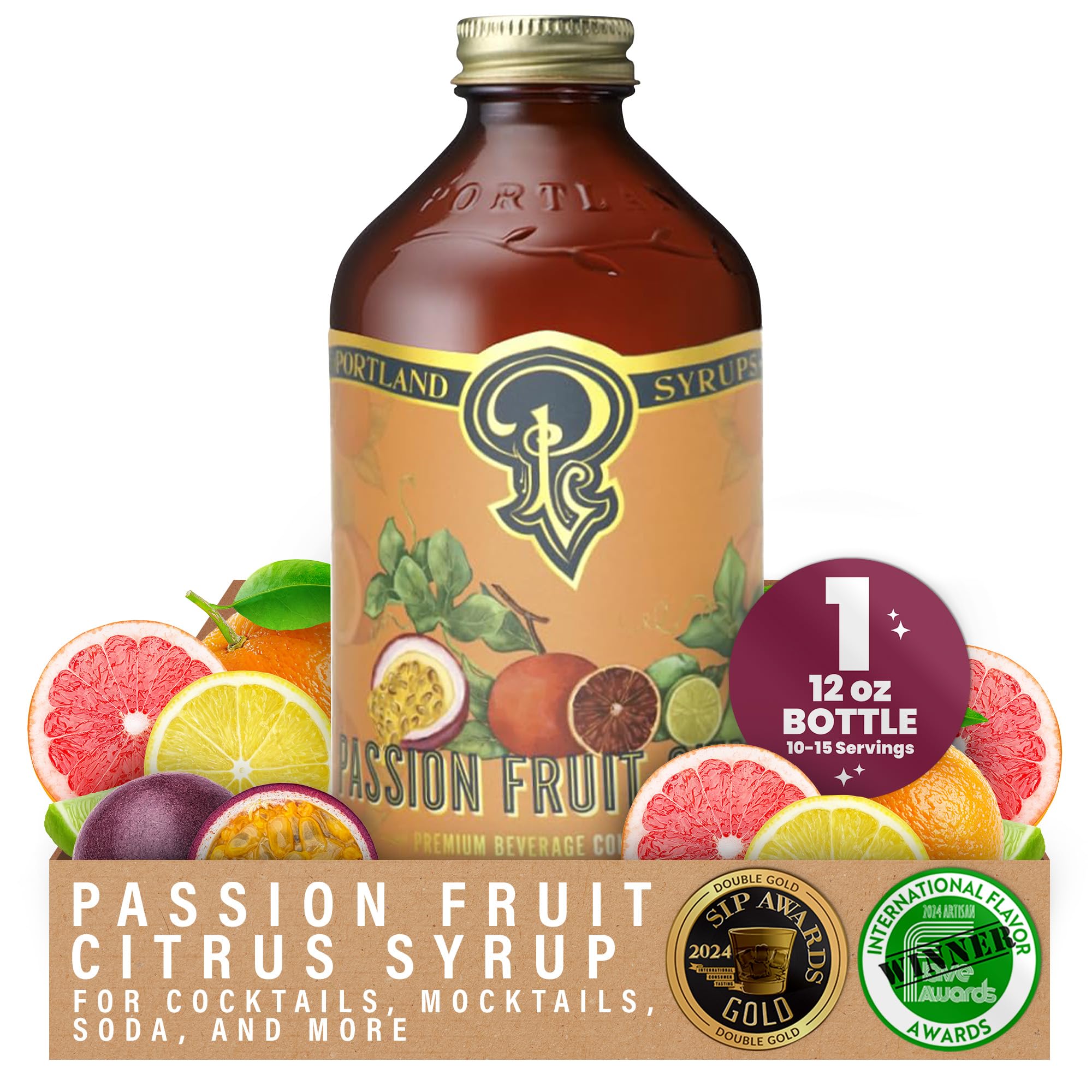 Portland Syrups Passion Fruit Citrus Syrup - Craft Tropical Sensations for Cocktails, Mocktails, Soda, and More - 12 oz with 10-15 Servings - Natural Organic Sugar, Lower Sugar Mixer