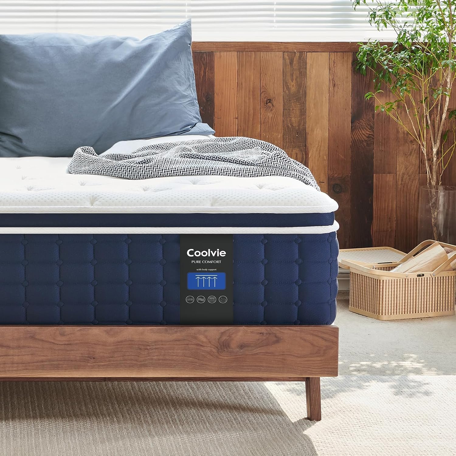 Coolvie King Mattress 12 inch, Tight Top Deep Sleep Mattresses with Extra Lumbar & Hip Support, Medium to Firm Hotel Collection Hybrid Sleep System for Supportive, Breathable Bed in a Box King Size Bluewhite King 12 Inch Medium Firm