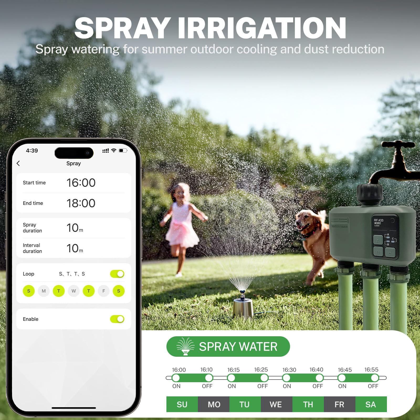 Johgee Programmateur Arrosage WiFi 3 Voies, avec Technologie RF 433 500M, Minuteur Arrosage Automatique avec Temporisation de la Pluie, 2 Modes D'arrosage, Télécommande Smart APP pour Jardin, Pelouse