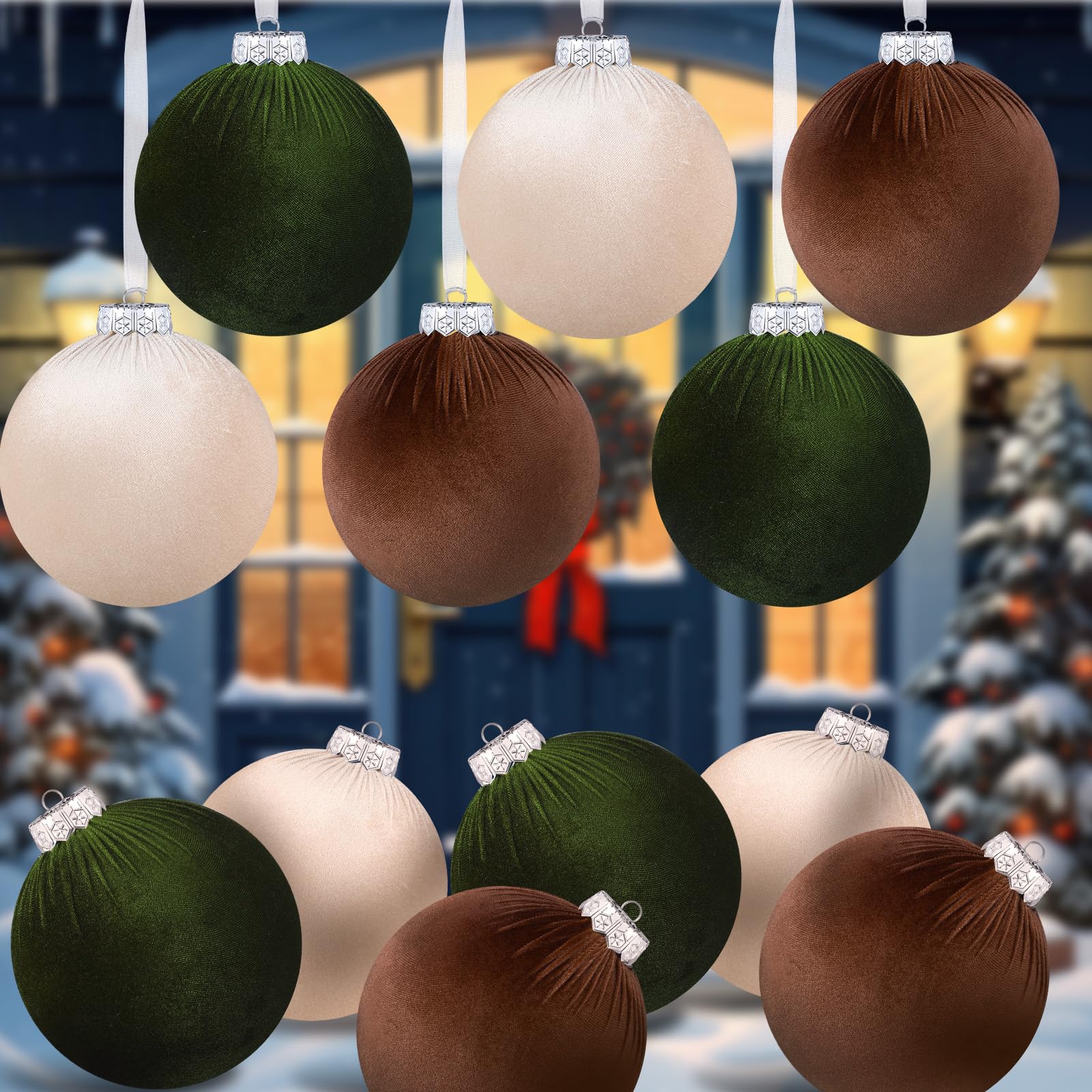 12 bolas de Navidad de terciopelo de 6 pulgadas a granel grandes flocadas para árbol de Navidad, adornos colgantes para Navidad, exteriores, césped, patio, decoración de árbol