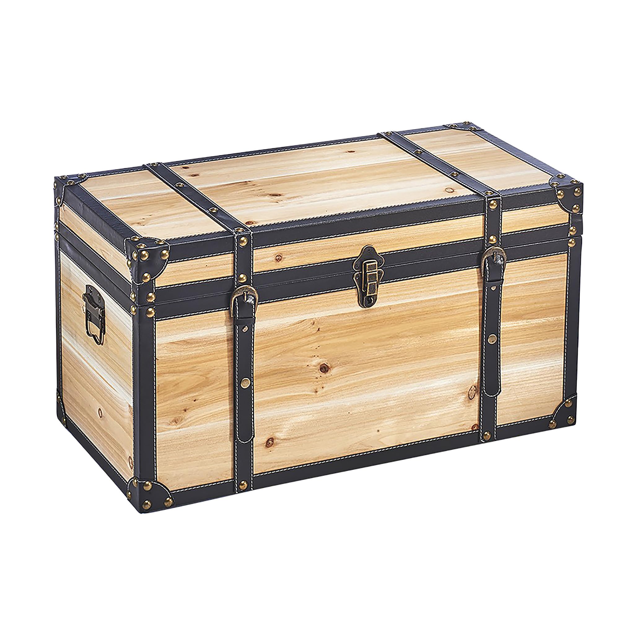 Kobolo Truhe FLORENCE – Holztruhe mit Metalldetails und Kunstlederverschluss 70x35x38 cm