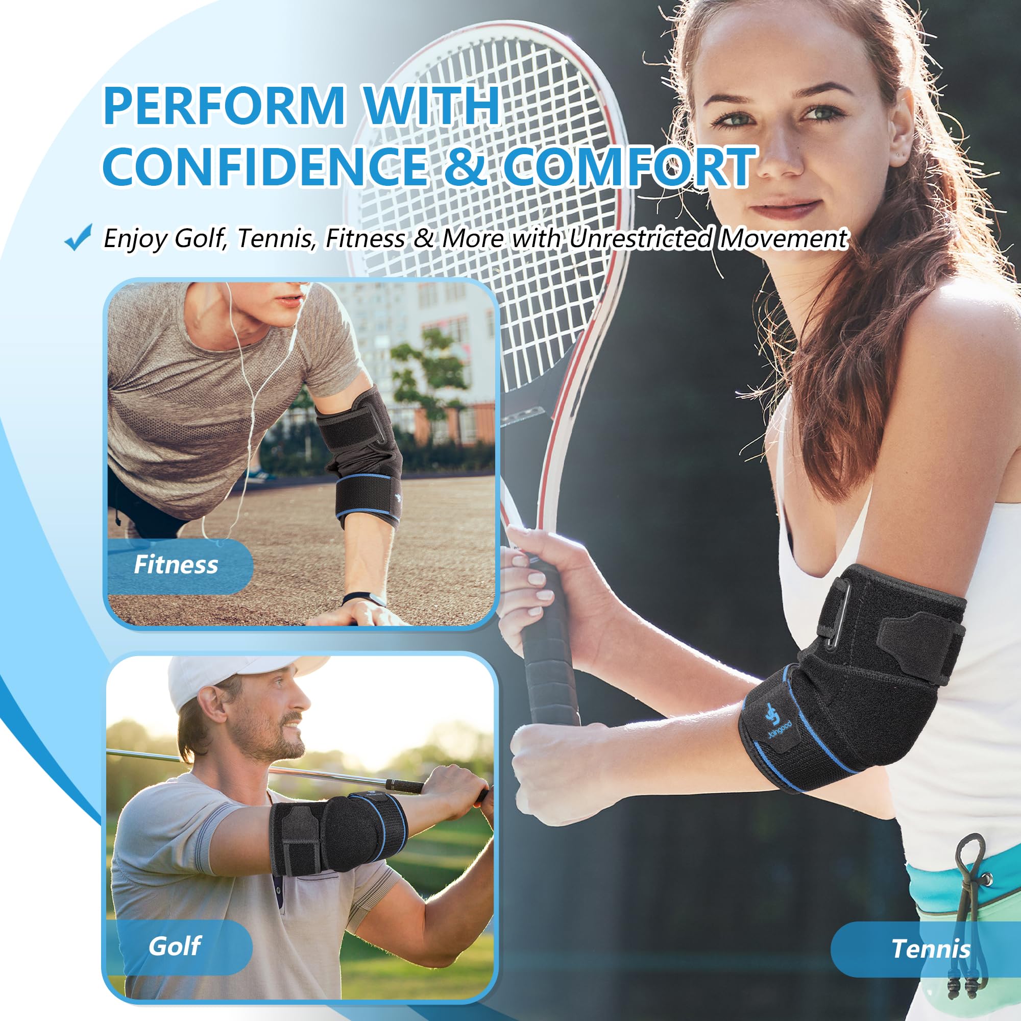 Supporto Gomito Sportivo Regolabile, Fascia Compressione per Allenamento Tennis Golf e Recupero, Manica Traspirante per Uomini e Donne, S/M