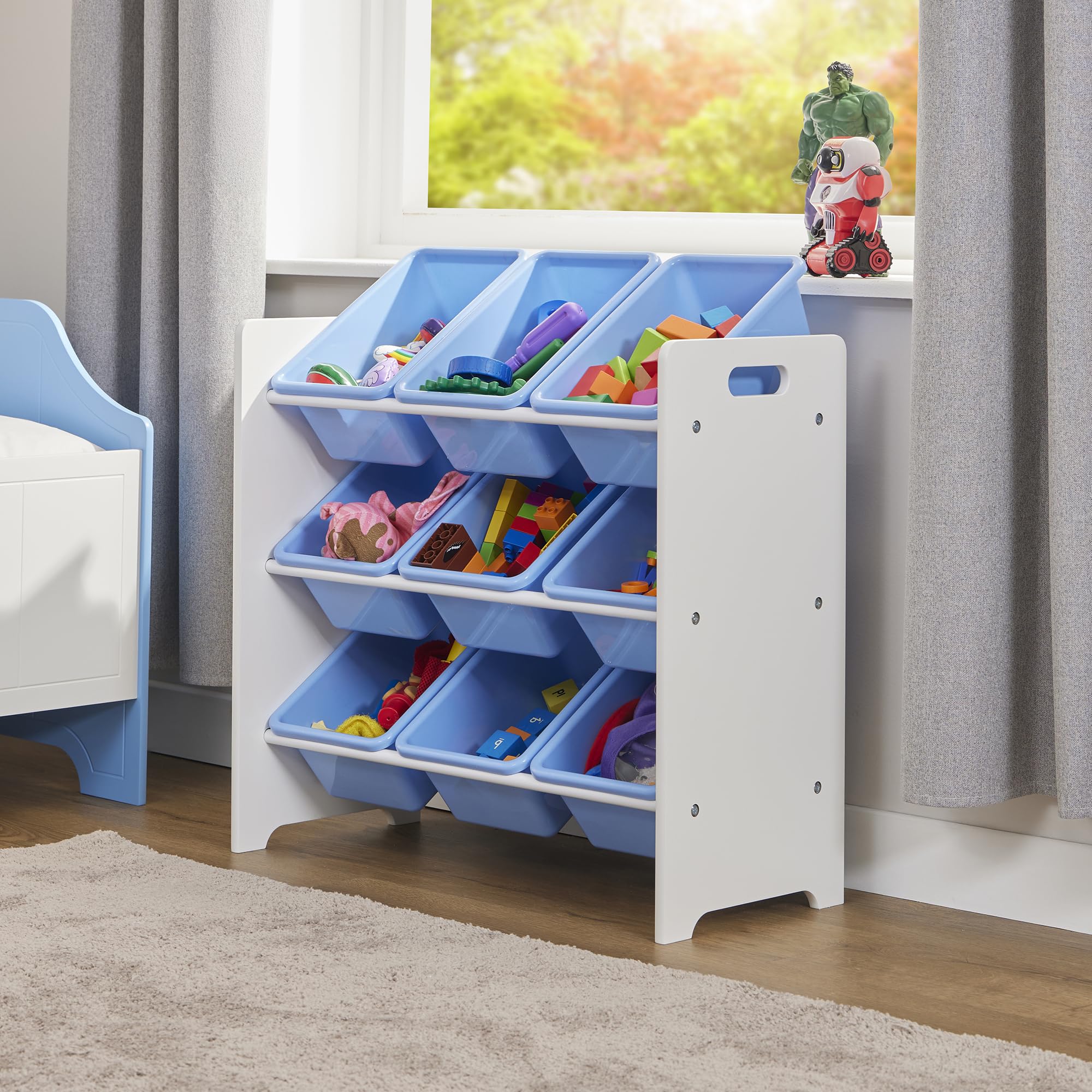 Liberty House Toys - Kids Toy Storage Unit - 9 Bin - White and Blue - 63 x 68 x 30cm