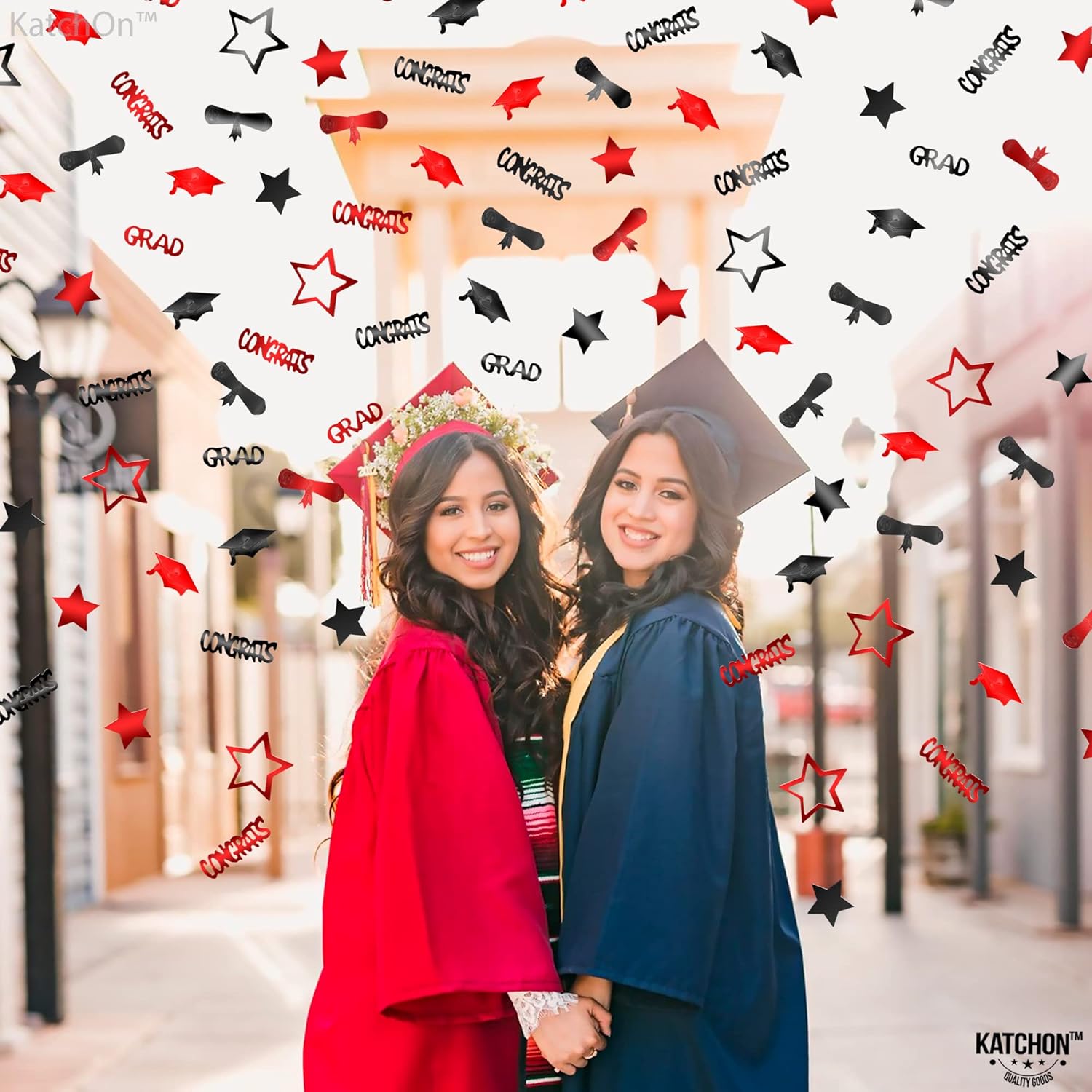 KatchOn, Red and Black Graduation Confetti 2025 - Pack of 1300 | Graduation Decorations Class of 2024 - Red and Black Pack of 76 | Graduation Table Confetti 2025 | Grad Banner and Balloon Boxes
