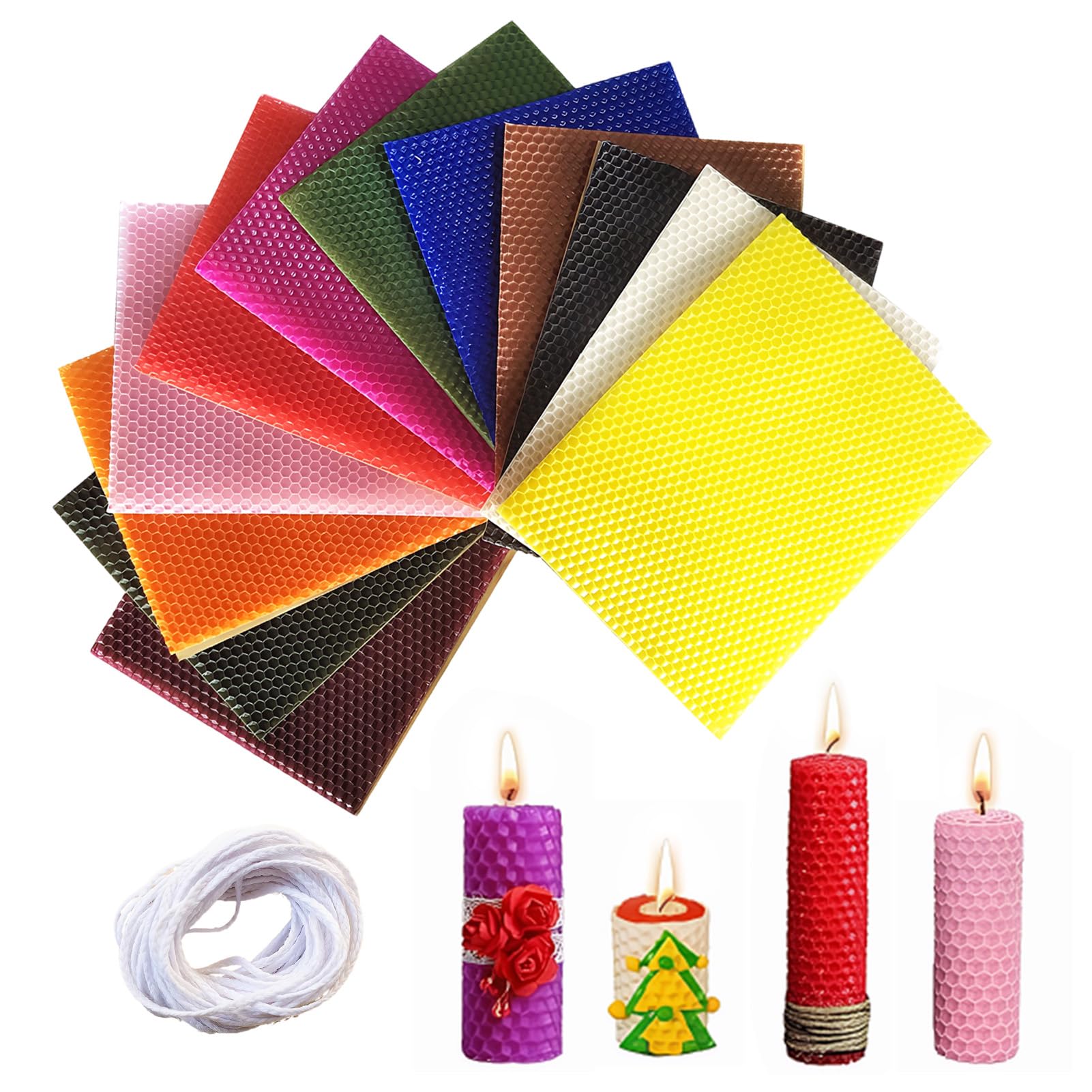Wapasezyar Piastre di cera d'api, piastre di cera d'api, per candele, candele fai da te, per compleanno, Natale (12 pezzi, 12 colori