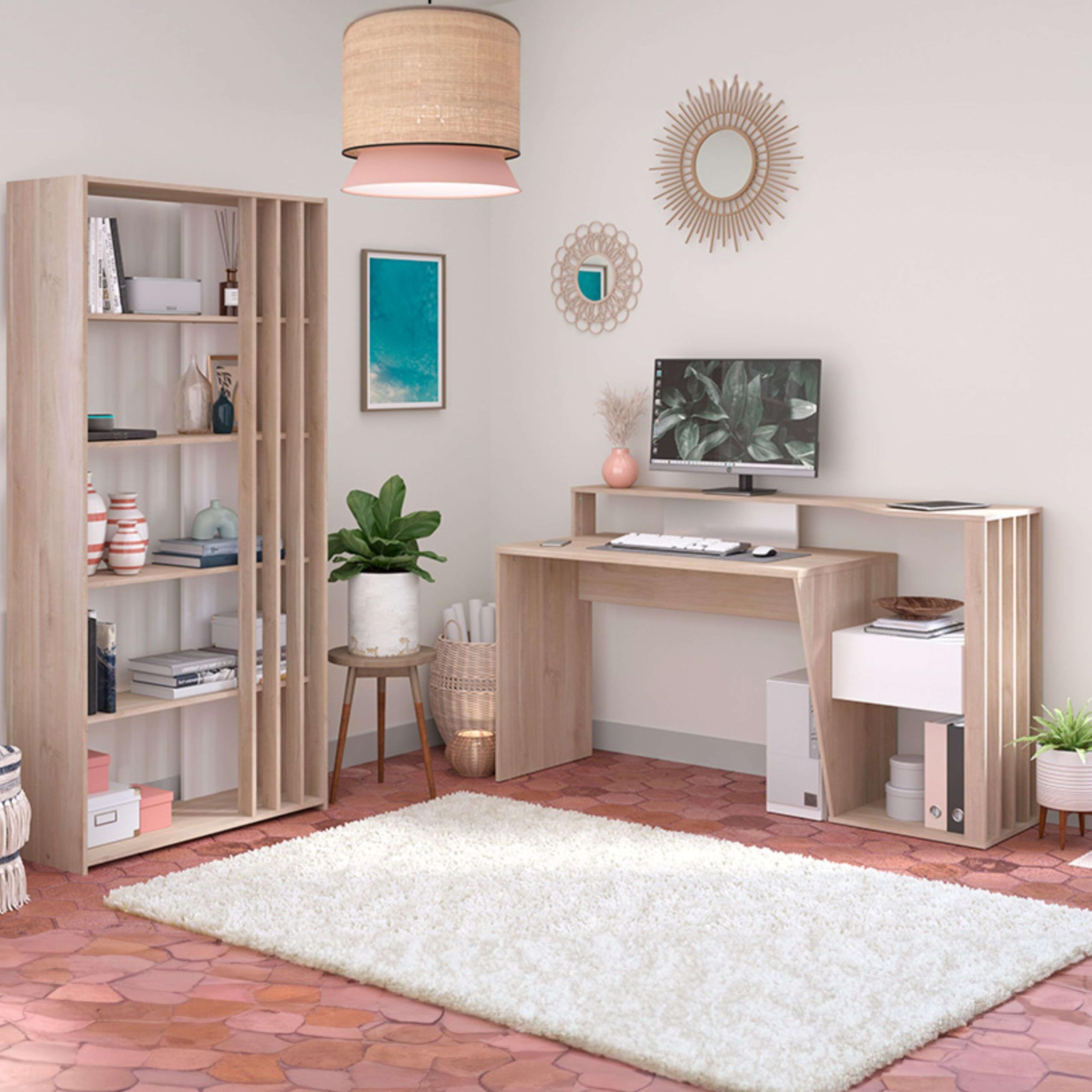 Miroytengo Bureau design moderne couleur chêne japonais 157 x 92 x 60 cm