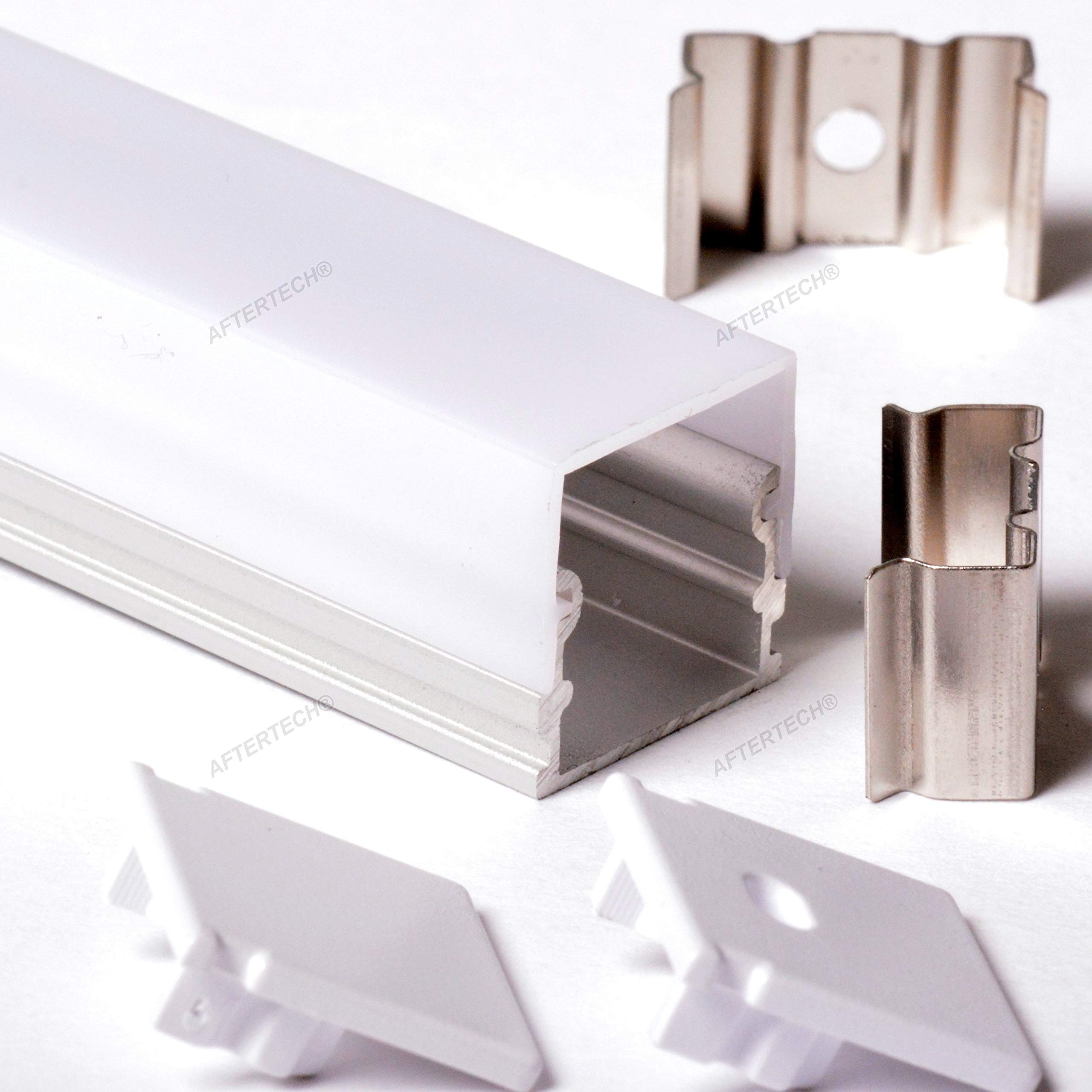 Aftertech® 3metri 2114 21x14mm PROFILO ALLUMINIO PER STRISCE STRIP LED BARRA RIGIDA 3MT + COVER OPACA