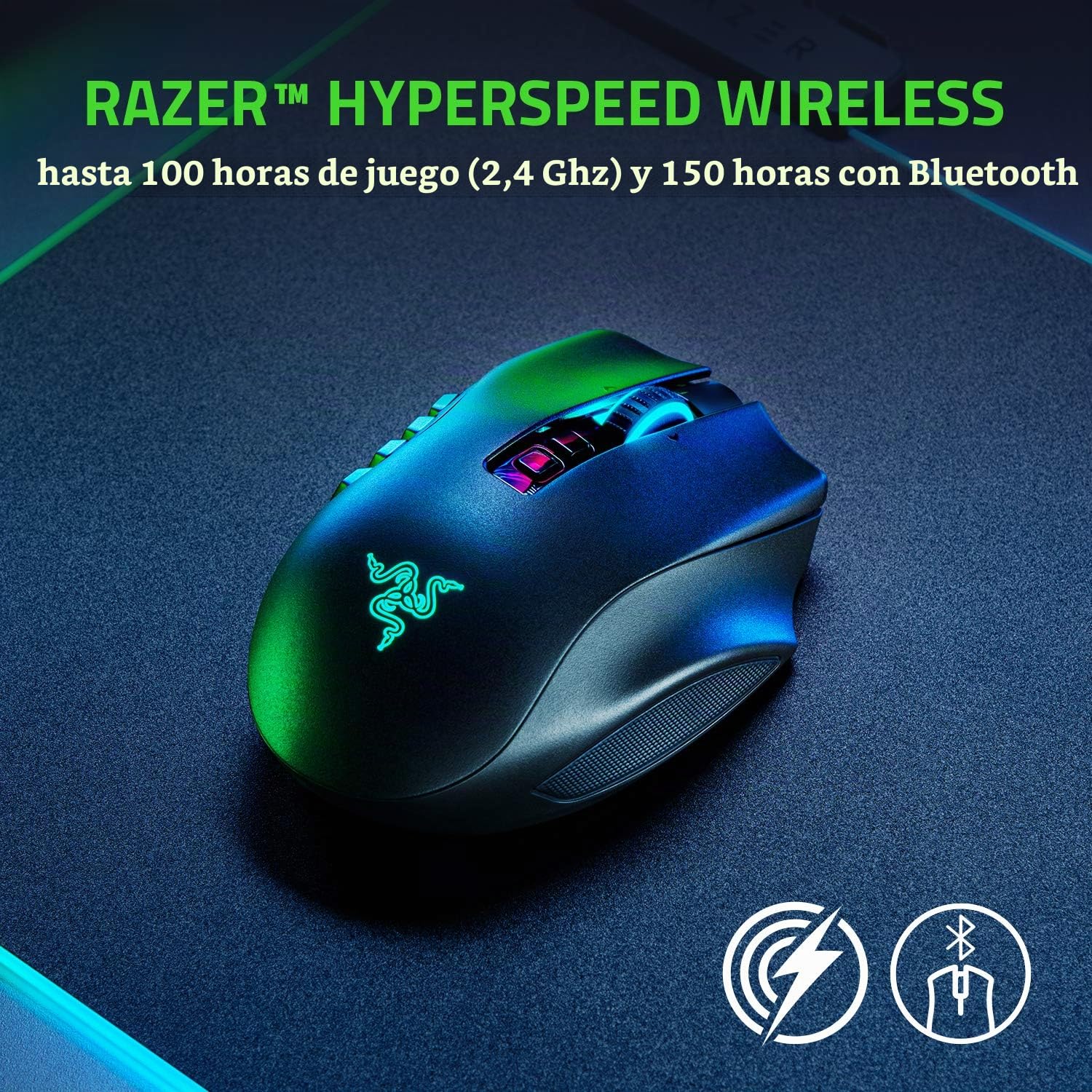 Razer Naga Pro - Ratón inalámbrico modular para juegos para juegos MMO, MOBA o FPS con paneles laterales intercambiables (HyperSpeed ​​Wireless, 19 + 1 botones programables)