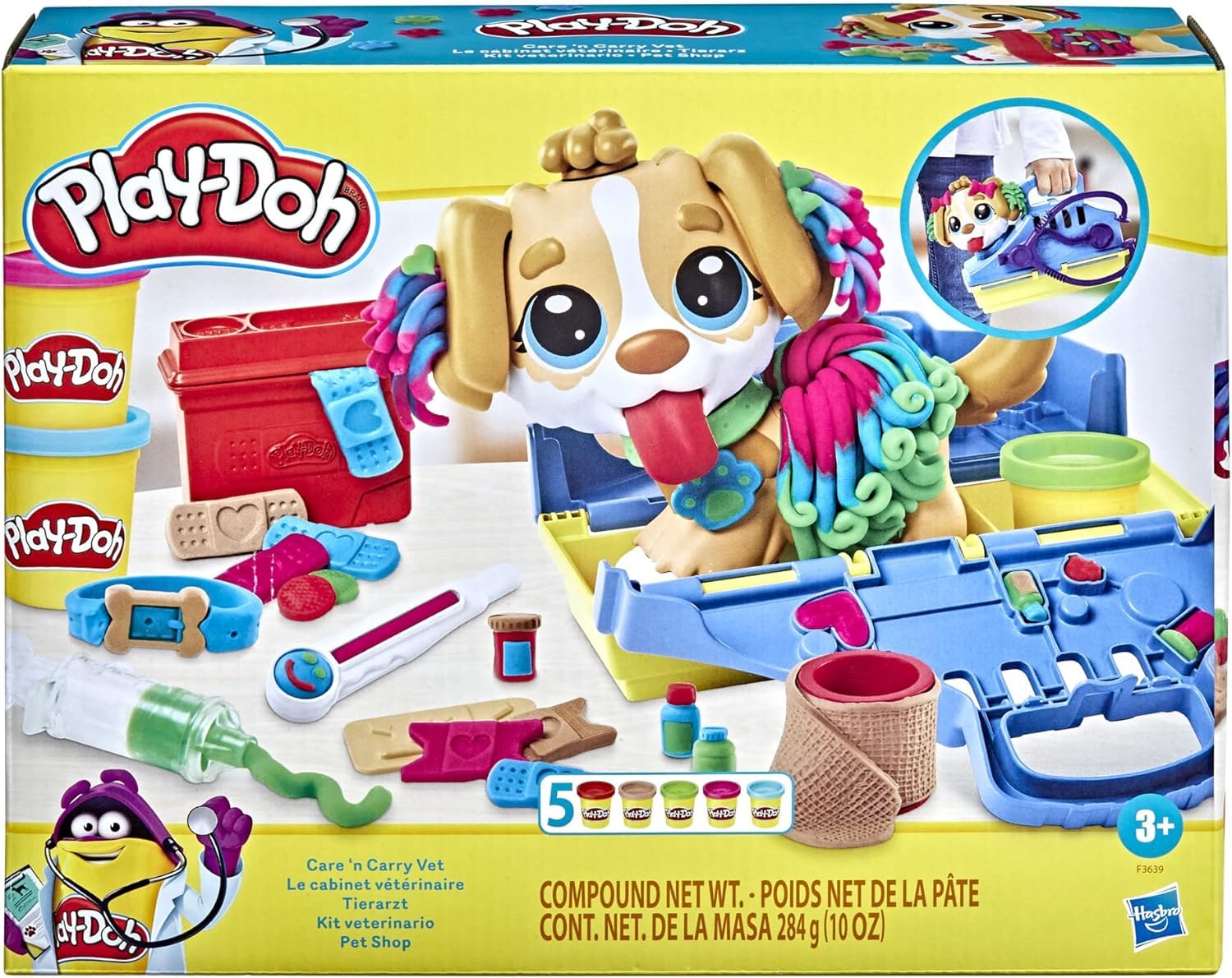 Play-Doh Set da Veterinario, Playset con Cane Giocattolo, Trasportino, 10 Strumenti, 5 Colori, Multicolore & Hasbro Fantastico Barbiere Playset con Pasta da Modellare e Accessori