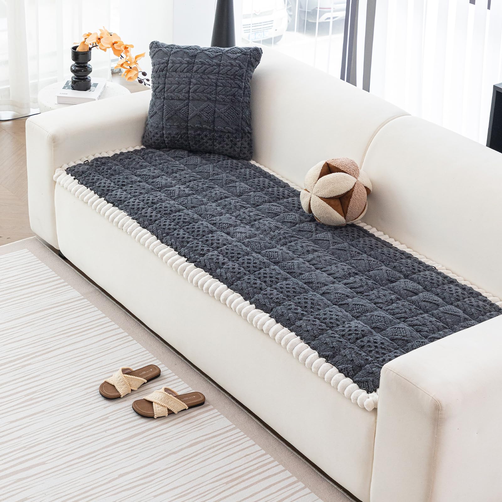 DREAMINGO Couch Cover for Dogs Washable - Fuzzy Sofa Covers Pet Friendly 27.6"x82.7", Soft Non Slip Pet Couch Cushion Protector Dog Bed Mat in Dark Grey — image 1