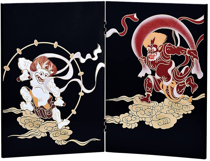 「風神・雷神 」会津塗り工芸品　屏風 Amazon.co.jp: 会津漆器 黒 屏風 (風神雷神) : 文房具・オフィス用品