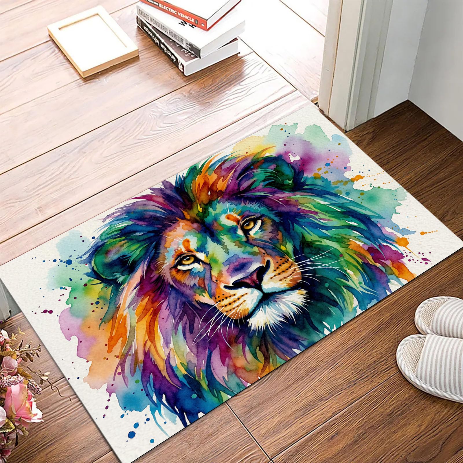 Tapis lion multicolore pour éviter les glissades et sols sales