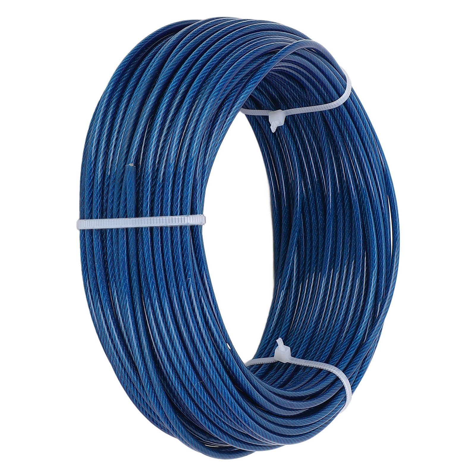 FTVOGUE Kit Tenditore per Fune, Kit Traliccio in Acciaio Inossidabile 304 con Cavo Rivestito in Plastica Blu da 100 Piedi 3 Mm, Resistente Ai Raggi UV, per Stendibiancheria da Esterno Supporto per