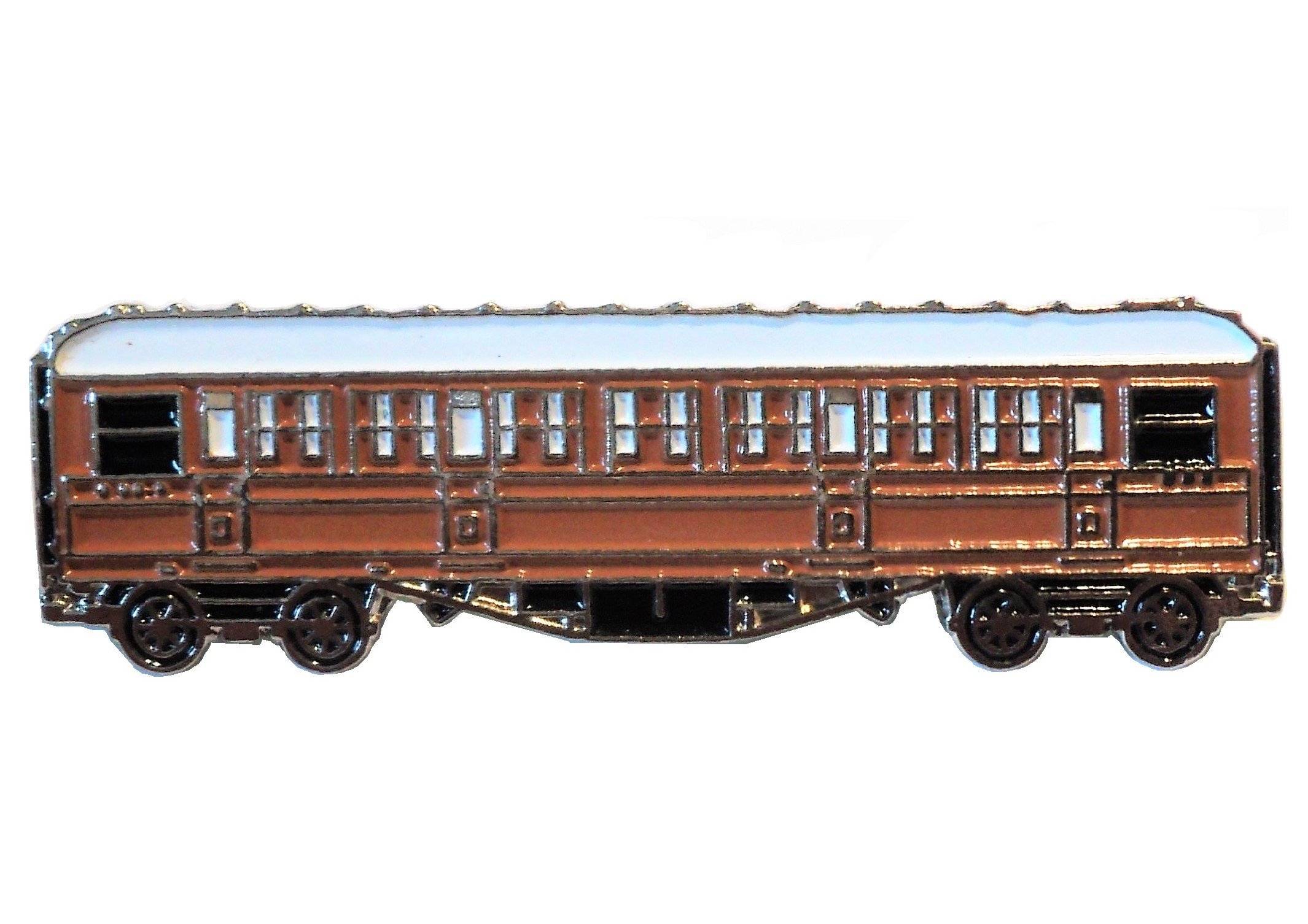 White & Brown Vintage Steam Train Coach Carriage Metal Enamel Pin Badge