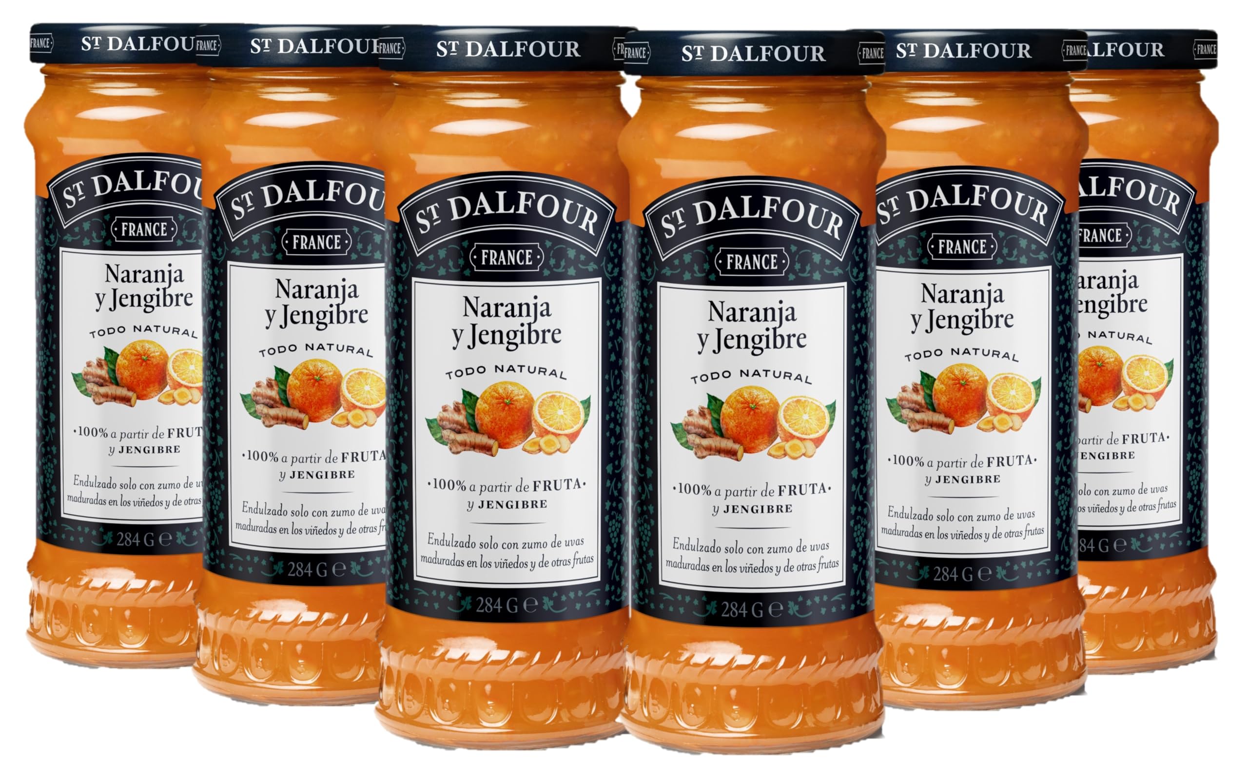 St Dalfour JENGIBRE Y NARANJA | Fruta triturada | Mermelada natural | Caja 6 frascos x 284gr | 100% fruta sin azúcares añadidos