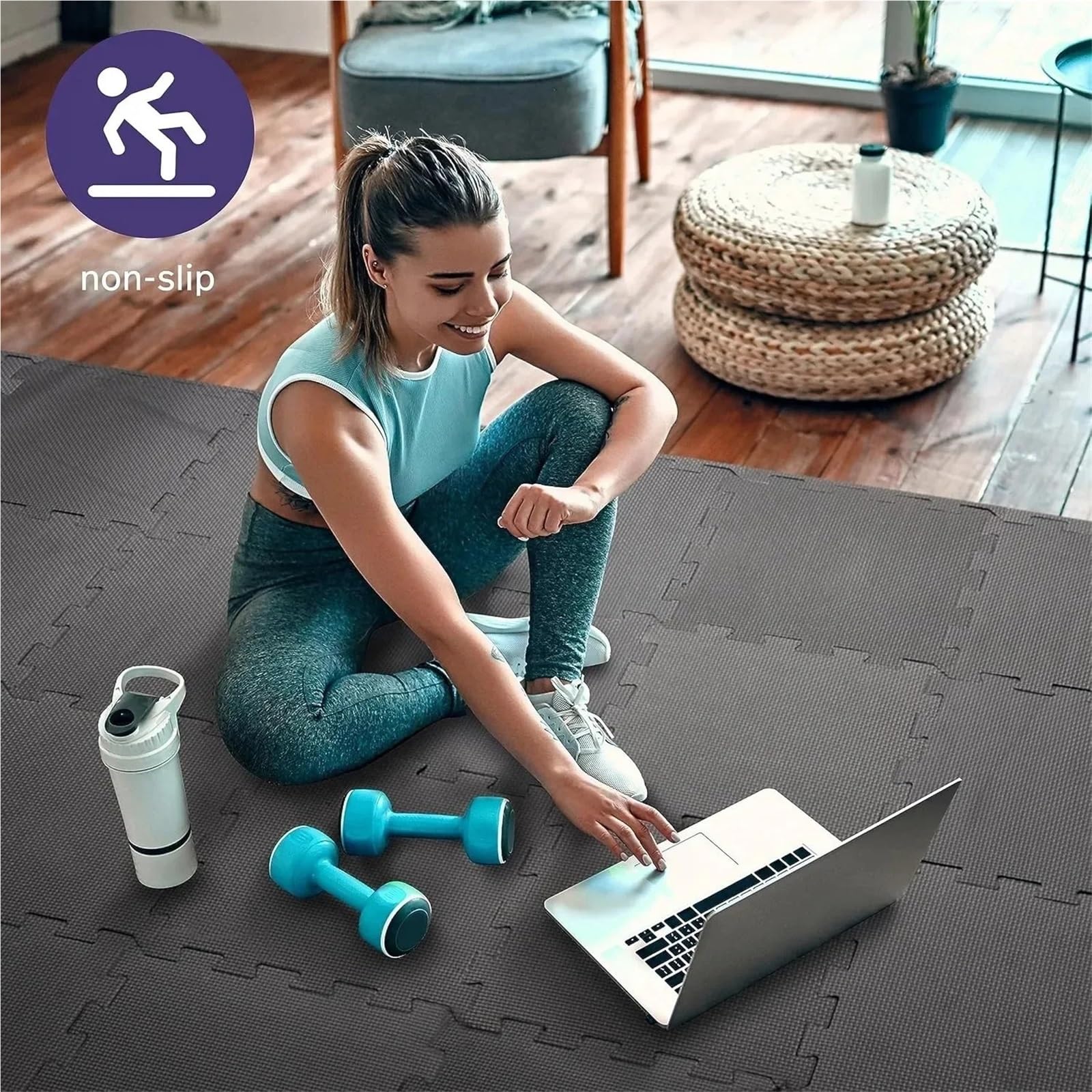 Tappeto Da Fitness A Puzzle Tappetini con cuciture da 18 pezzi, piastrelle morbide e antiscivolo for il fitness domestico