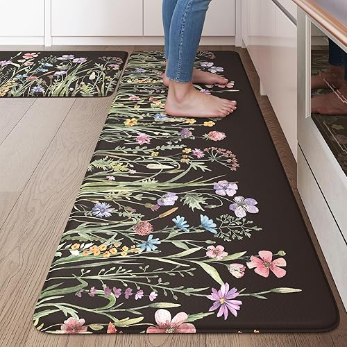 Miniatura 11 de KIMODE Tapete Antifatiga de Cocina para Piso, Juego de 2 Alfombras de Cocina Florales Estilo Granja, Tapetes de Piso de Cocina Antideslizantes,