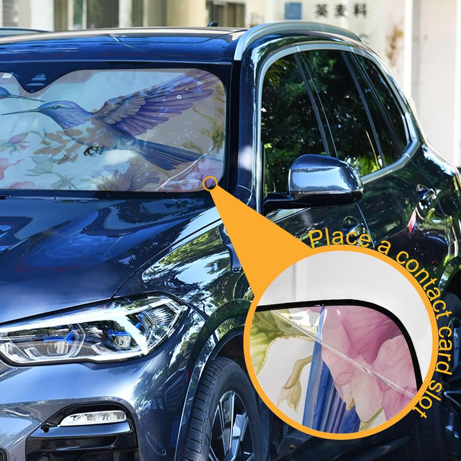 Car Windshield Sun Shade Foldable, Flowers and Hummingbirds Sun Shade for Car Truck Window Front Windshield, Blocks UV Rays Sun Visor Protector Sun Heat Reflector to Keep Your Vehicle Cool, L