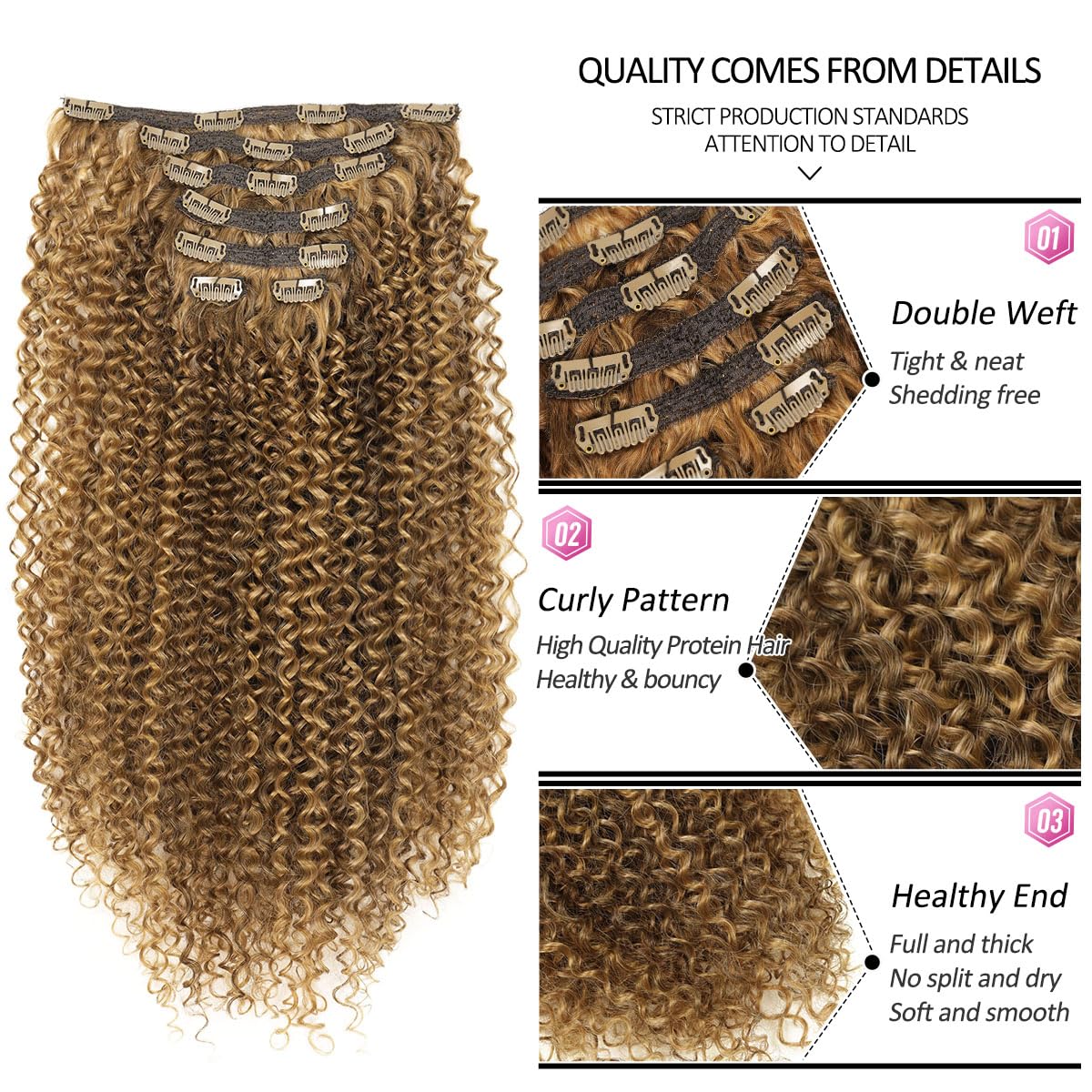 26 Inch Kinky Curly Clip-In Synthetic Hair Extensions, 7-Piece Set