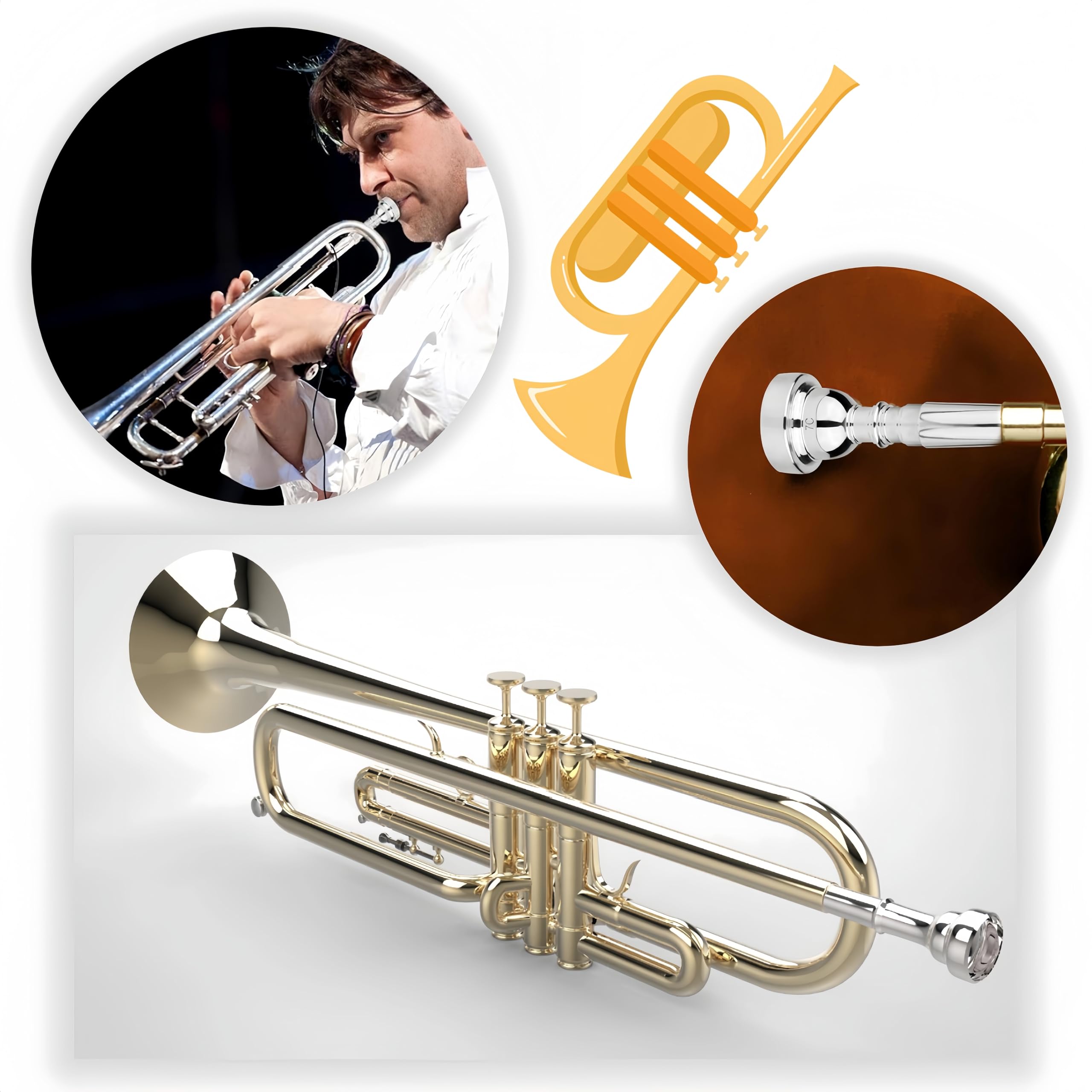 3 sztuki akcesoriów do instrumentów trąbkowych mosiądz trąbka ustnik 3C 5C 7C rozmiar instrument akcesoria ustnik trąbki - srebrny