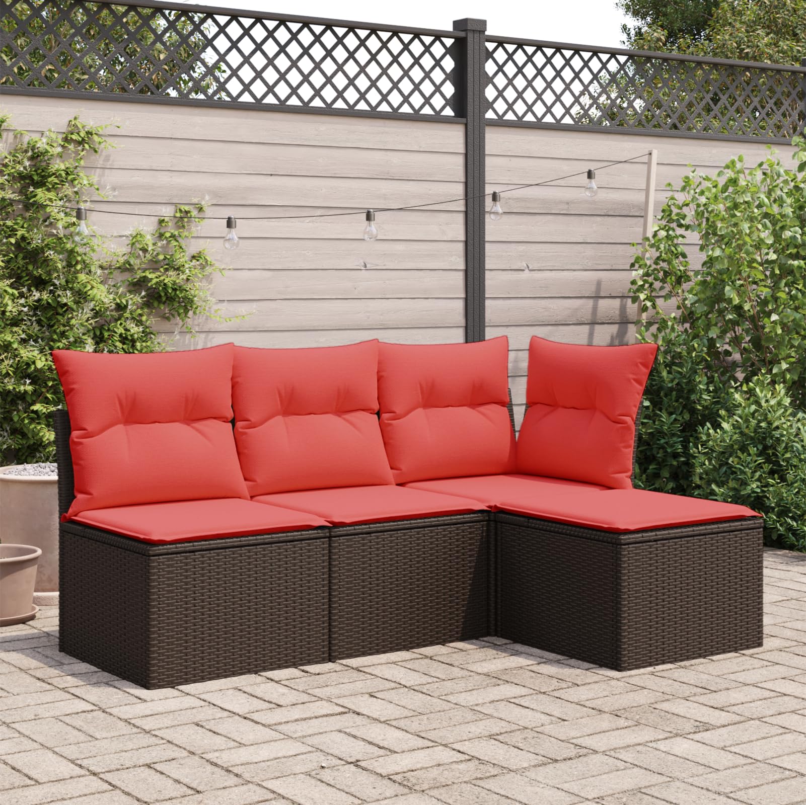 Tabouret de jardin avec coussin, marron, 55 x 55 x 37 cm, en polyrotin, résistant aux intempéries, robuste, compact, pour terrasse, balcon, véranda, avec sac de rangement et coussin d'assise