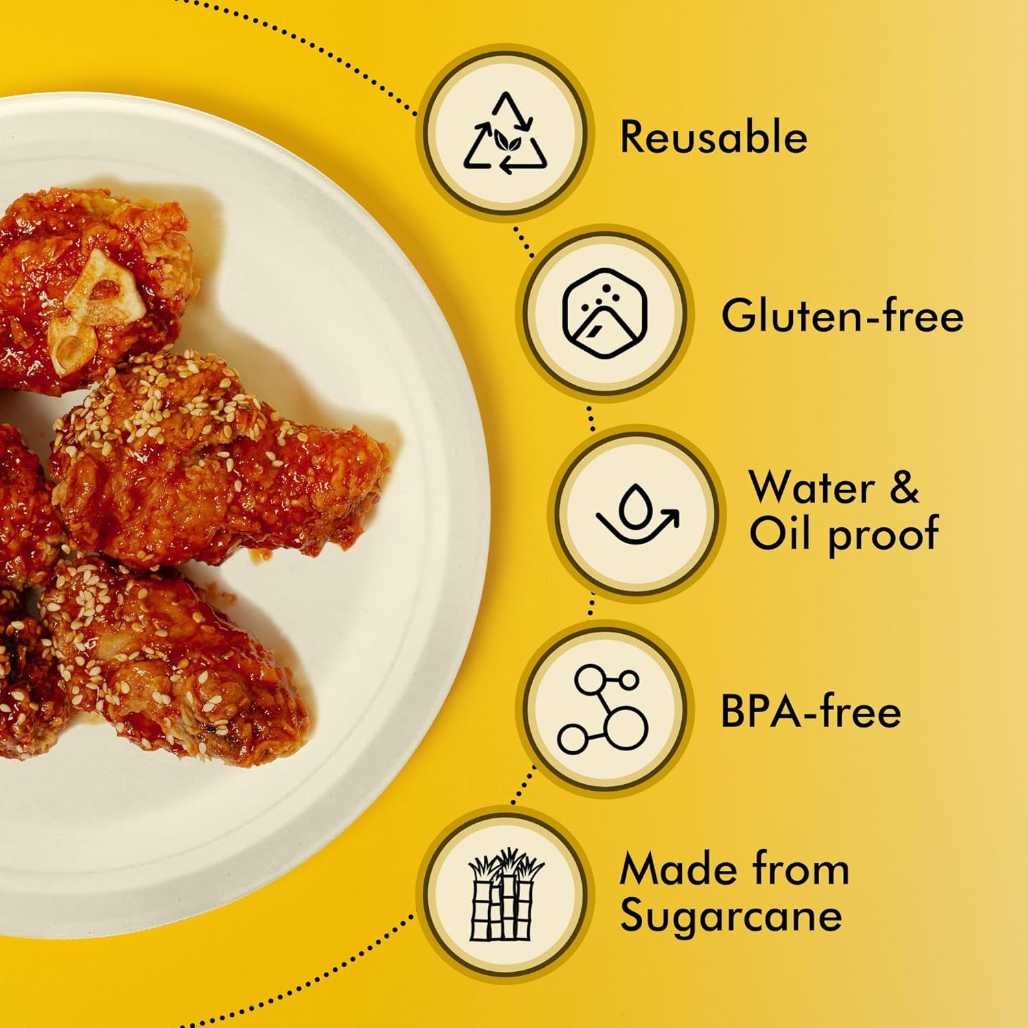 RACETOP Disposable Compostable Paper Plates 9 Inch [125 Pack], White Bagasse, Heavy-Duty Biodegradable Paper Plates, Eco-Friendly, Made of Natural Sugarcane Fibers - Image 2