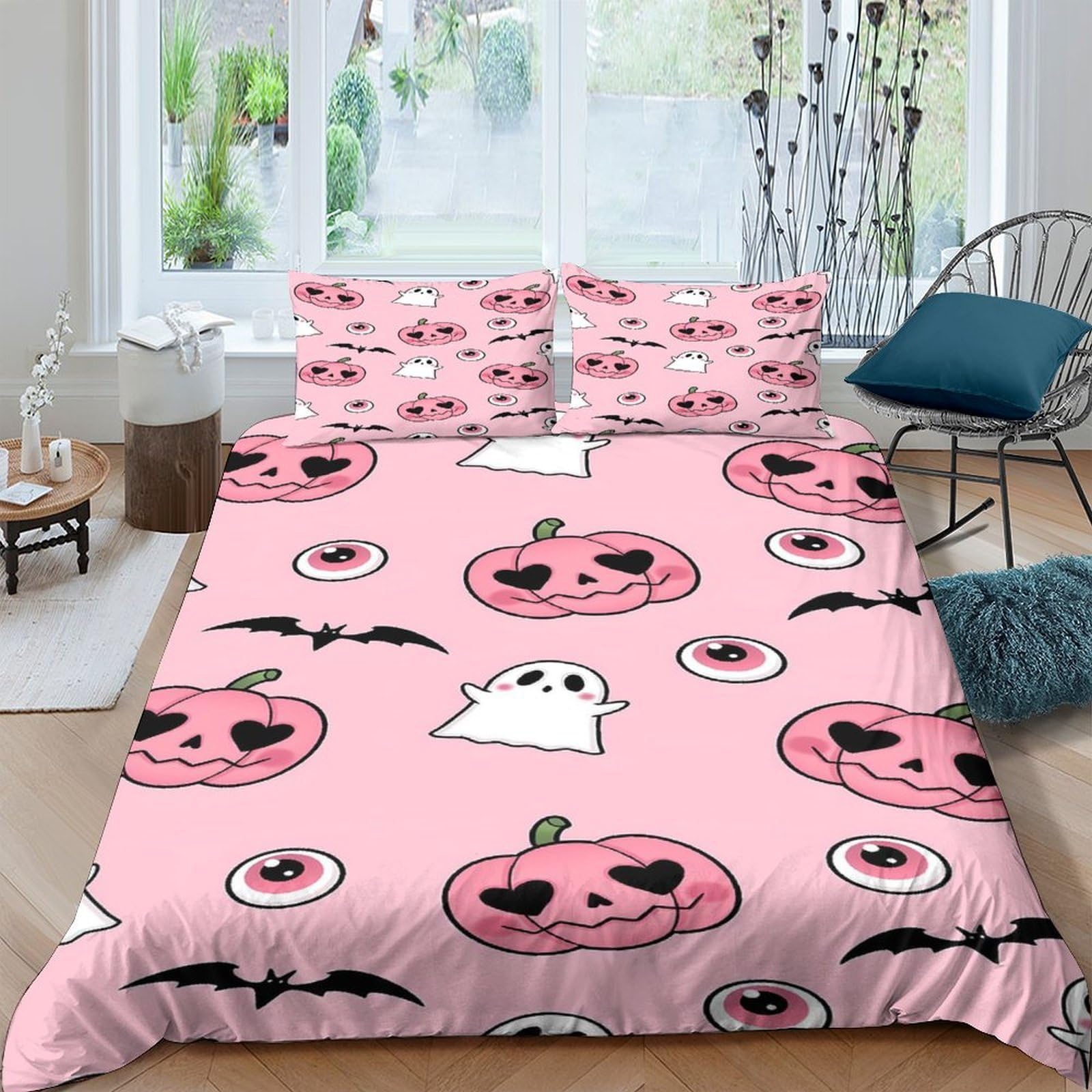 Ctjqhvkz Style-8 3D Printed Pink Pumpkin Fitted Sheet Microfiber Soft Ghost Bat Mattress Cover For Bedroom Dorm Room Mattress Protection Decor Single（135X200cm）