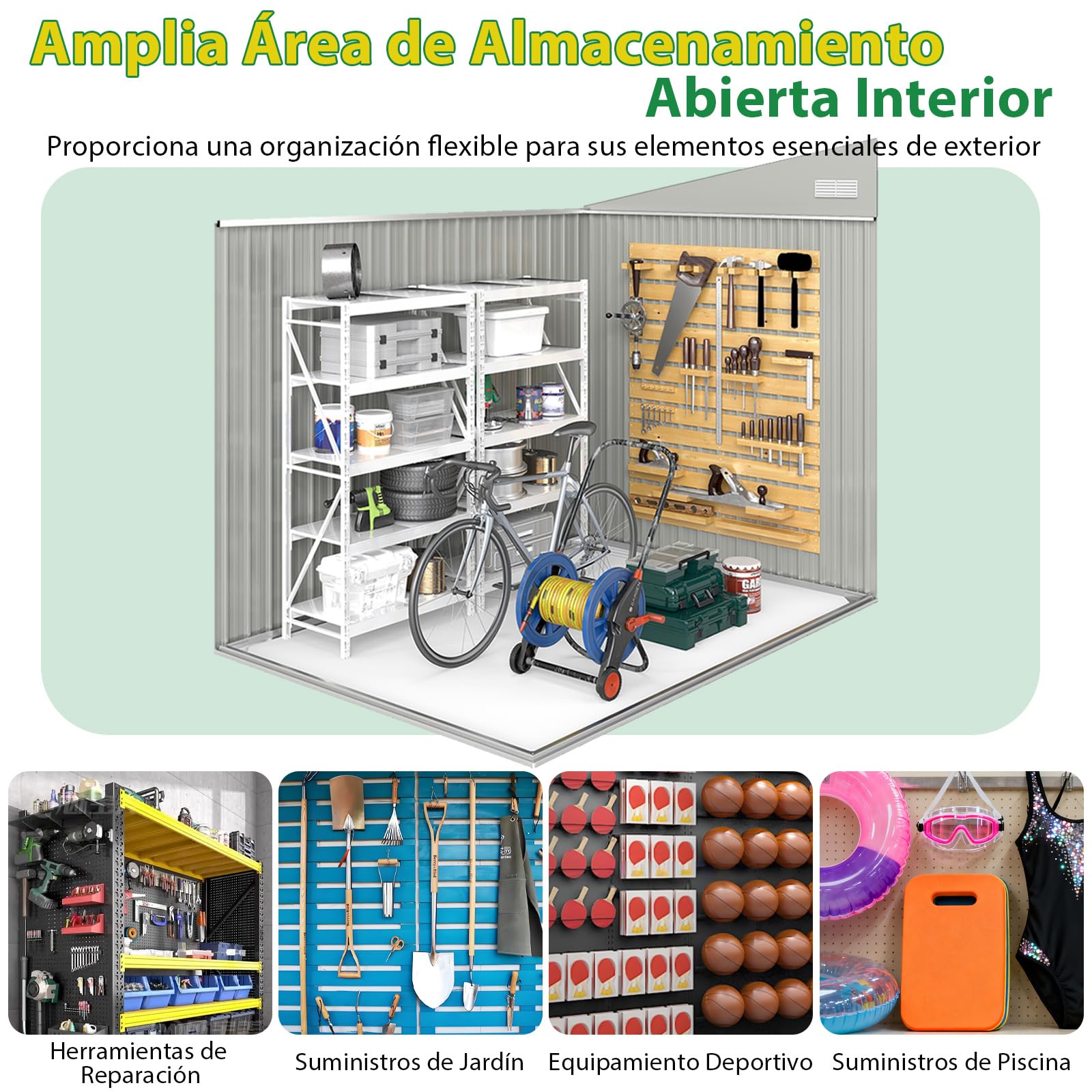 COSTWAY Caseta de Jardín Exterior 7,13 m³, 235 x 174 x 197 cm, Cobertizo de Jardín Exterior, 3 Puertas, Cerradura y Techo Inclinado, Acero Galvanizado, Garden Shed Grande para Bicicletas