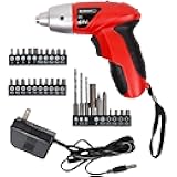 25-Piece Electric Screwdriver Set - Cordless Drill with LED Work Light, Automatic Spindle Lock, and Screw Driver Bits by Stalwart (Red)