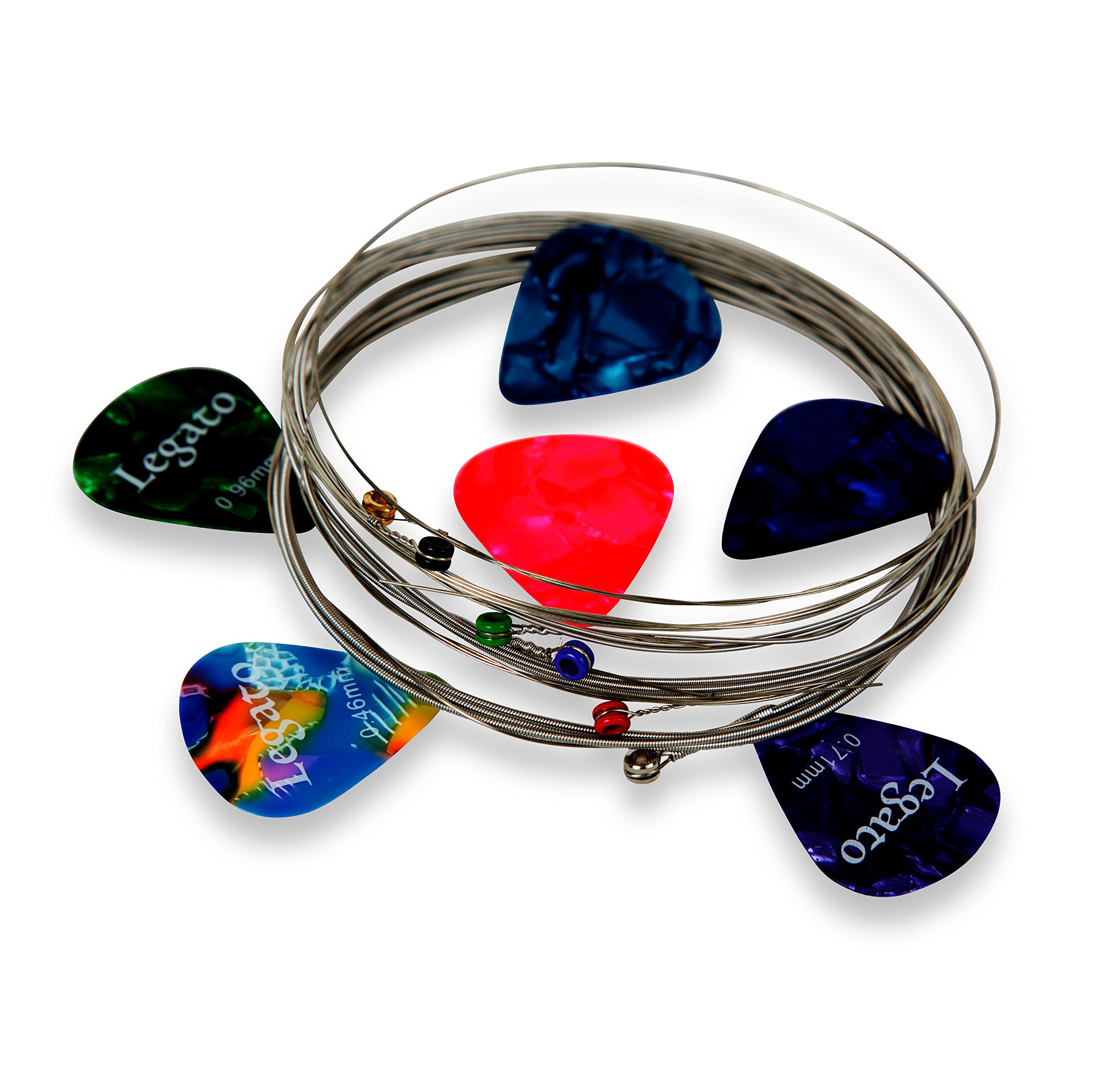 Legato Electric Guitar Strings Professional - (2 Sets) Nickel Alloy w/ 6 Guitar Picks (Extra Super Light 08-38) Coated