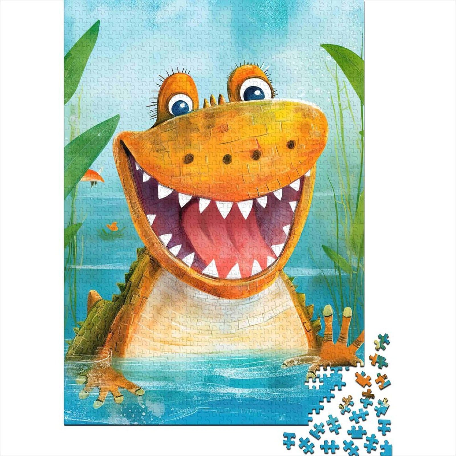 crocodile bright blue jigsaw puzzle for adults paper 1000pc wall art relax — image 1