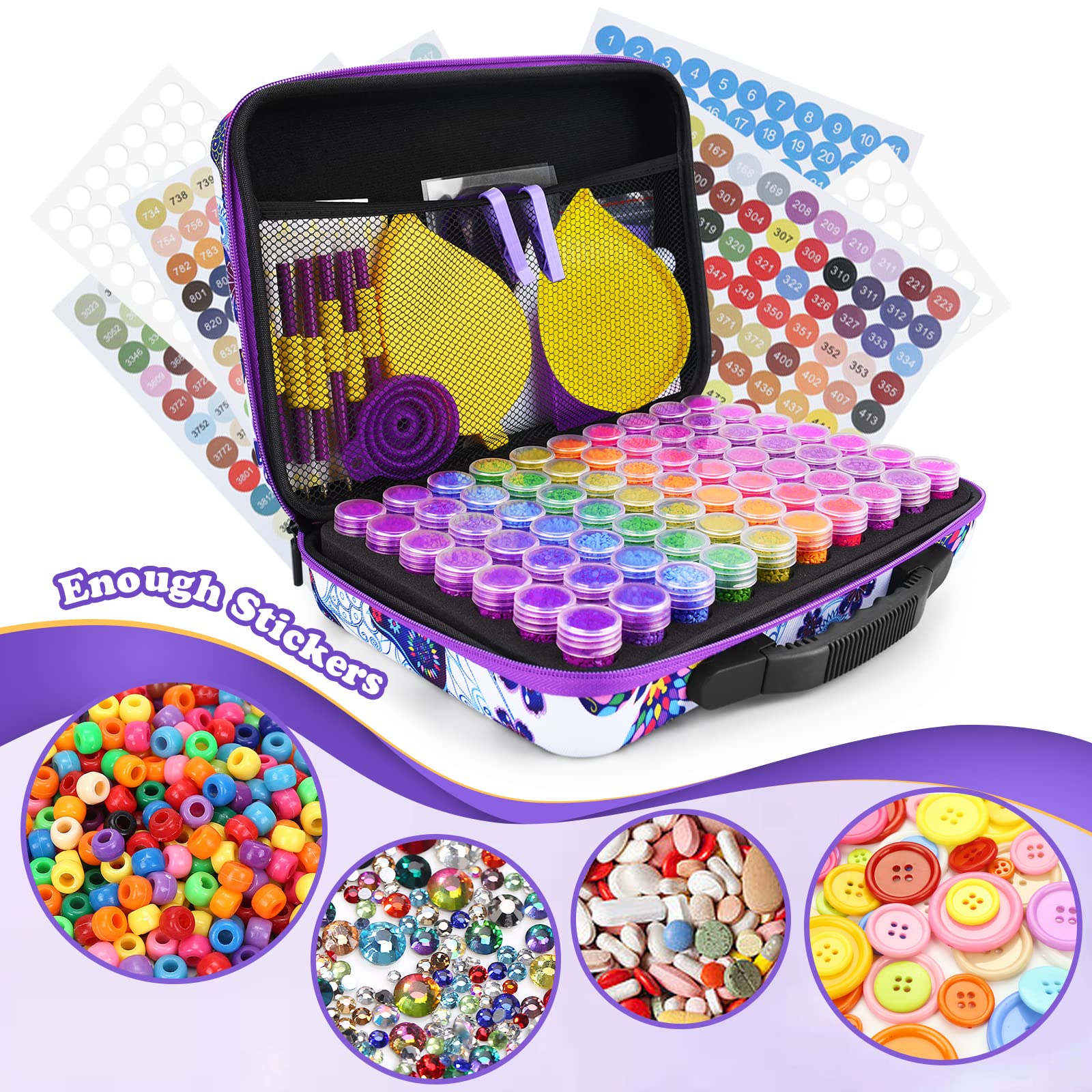 Kit Accessori Diamond Painting - 70 Scomparti Con Vassoi, Pinzette E Penne Per Pittura A Diamanti - Foto 2