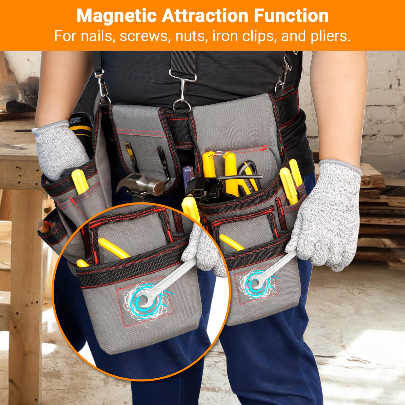 Ceinture à outils professionnelle à 18 poches, ceinture utilitaire réglable, pochette à outils de construction robuste pour électricien, jardinage, charpentier
