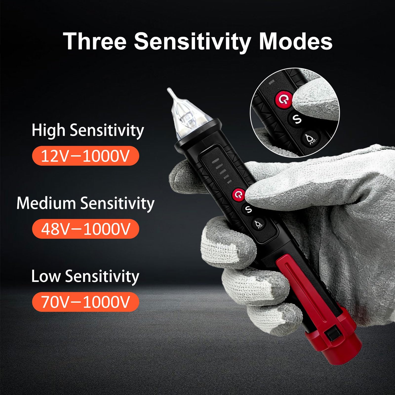 MXCOIRTP Voltage Tester, Non-Contact Voltage Detector, Electrical Tester, 3 Ranges AC 12V/48V/70V-1000V, Live/Null Wire Tester with Buzzer Alarm and Flashlight, Wire Breakpoint Finder - Black — Amazon image 4