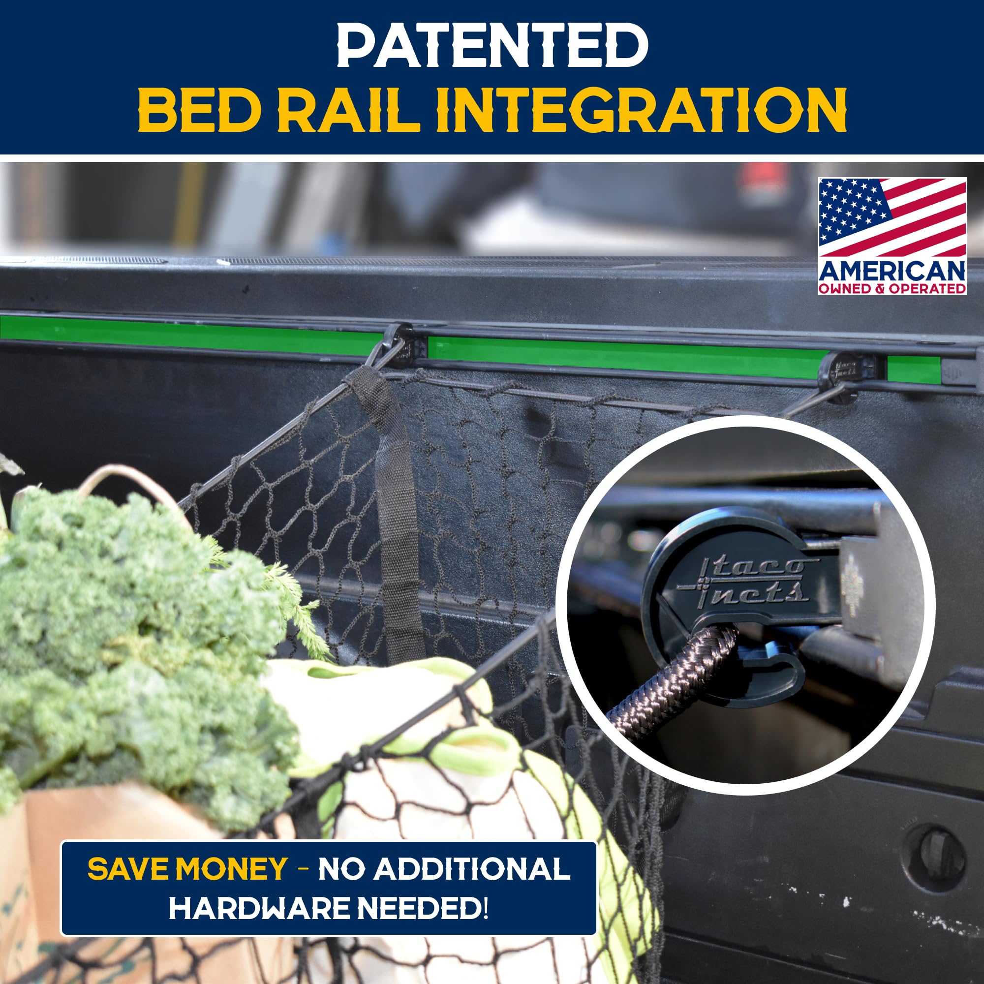 Three Pocket Cargo Net for 2005-2024 Toyota Tacoma - Patented Design - Premium Truck Bed Organizers & Storage - Grocery Holder - Designed in USA