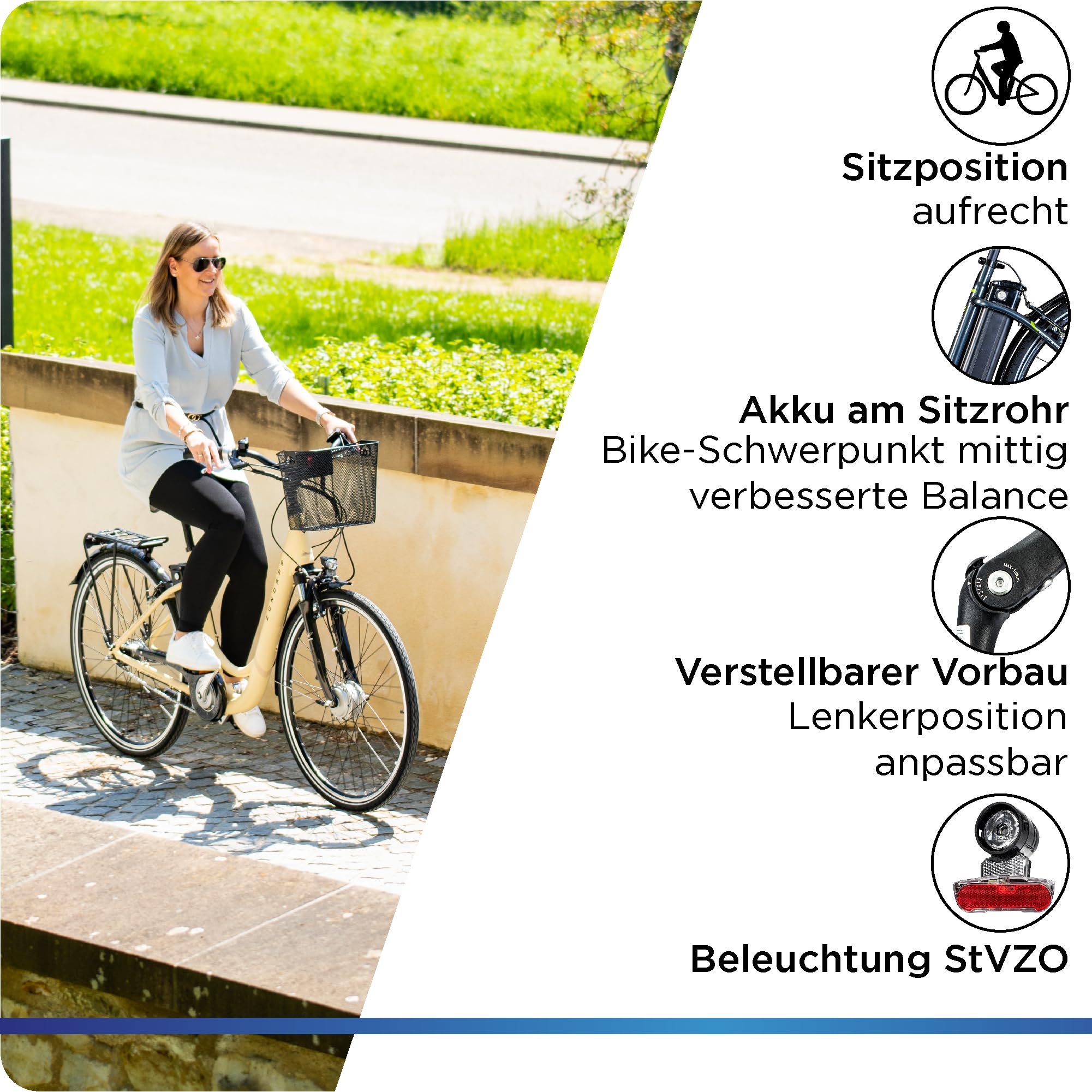 ZÜNDAPP E Bike Damen Fahrrad 28 Zoll | Ebike City Erwachsene 155-190 cm | Retro E-Bike 7 Gang Schaltung Rücktrittbremse | Elektro Fahrräder mit Licht Z517