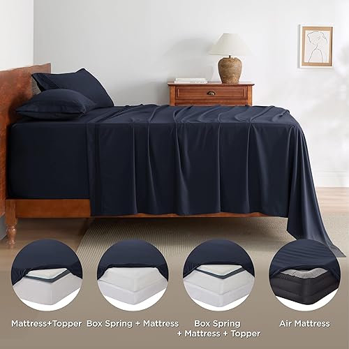 Miniatura 8 de Bedsure Juego de sábanas tamaño individual de bolsillo profundo, se adapta a colchones de hasta 21 pulgadas de grosor, sábanas de colchón de aire de