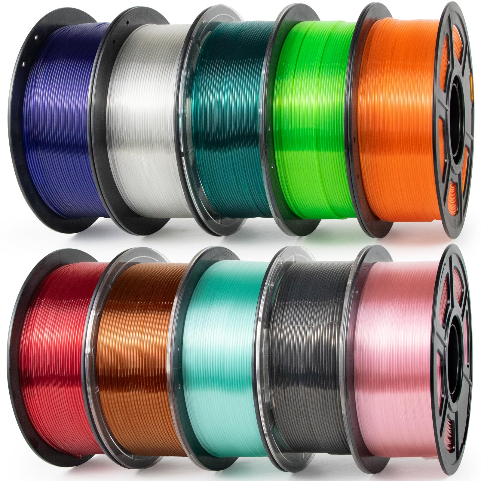 IEMAI PETG Filament 1.75mm 10Kg Set, Clear PETG Transparent/Dunkelgrau/Rot/Orange/Blau/Neongrün/Bernstein/Hellrosa/Cyan/Ozeanblau, High Speed 3D Drucker Filament, Maßgenauigkeit +/- 0,02 mm