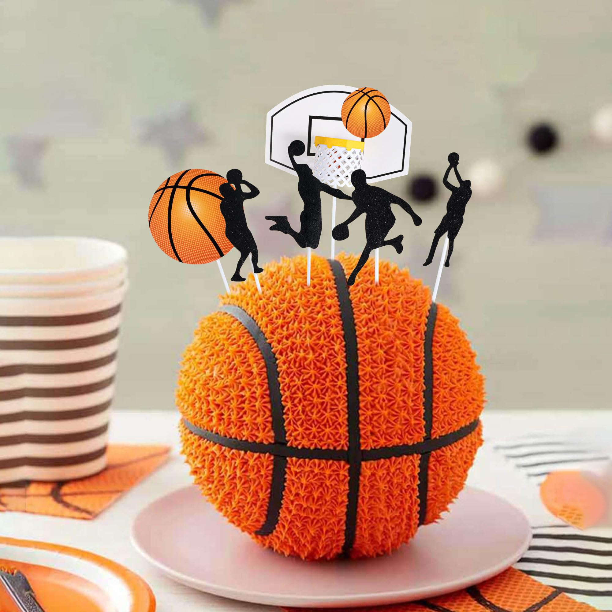 Bymivofun 11 Pcs Décorations De Gâteau De Basket-ball, Toppers De Basket-Ball Scintillants, Hauts De Forme D'Anniversaire De Basket-Ball, Pour Homme